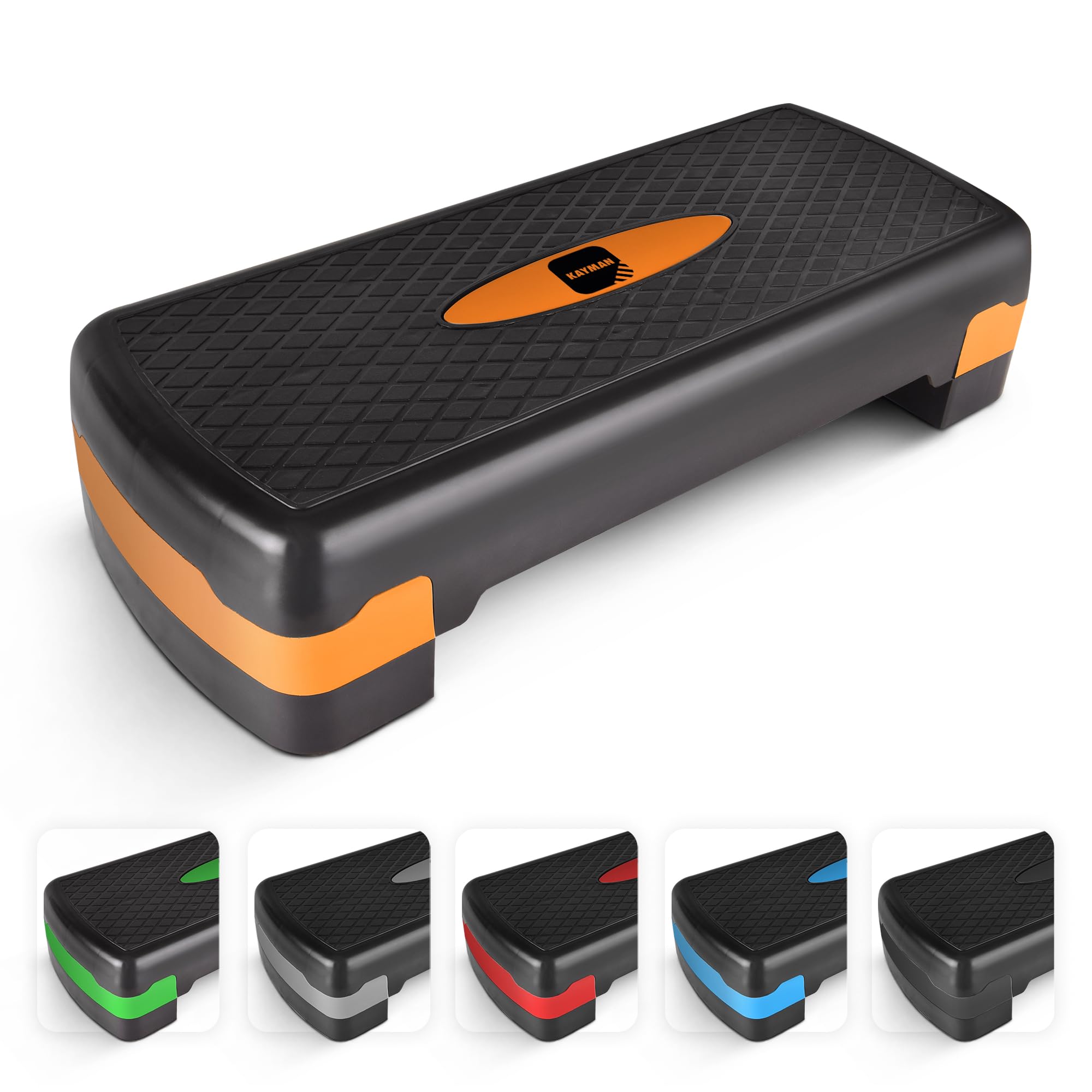 KAYMAN Stepper d'exercice – Stepper de fitness pour la maison et la salle de sport, adapté pour l'aérobic, le cardio, les poids, le yoga, l'entraînement DVD – 2 niveaux de hauteur réglables (10,15 cm) - fitnessterapy