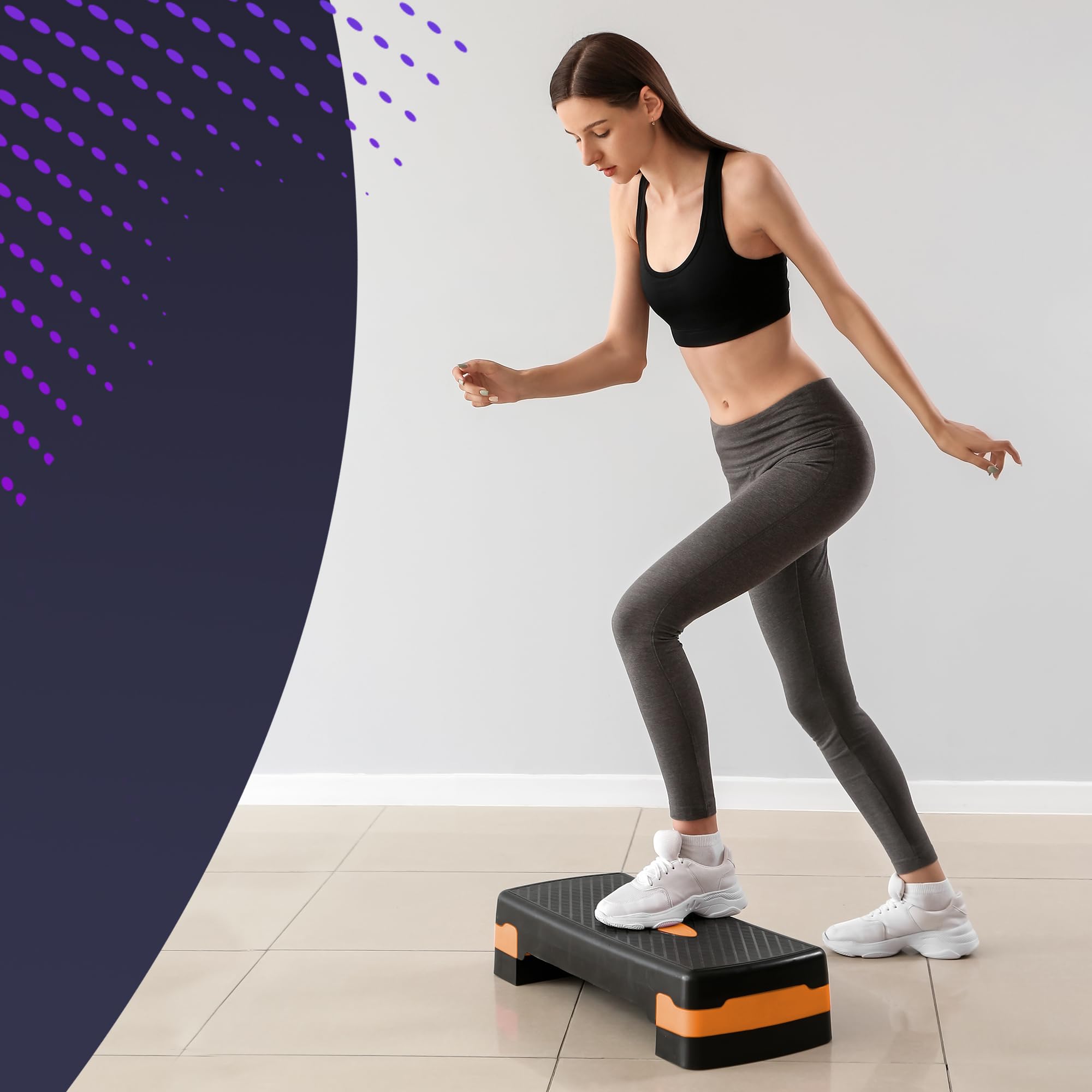 KAYMAN Stepper d'exercice – Stepper de fitness pour la maison et la salle de sport, adapté pour l'aérobic, le cardio, les poids, le yoga, l'entraînement DVD – 2 niveaux de hauteur réglables (10,15 cm) - fitnessterapy