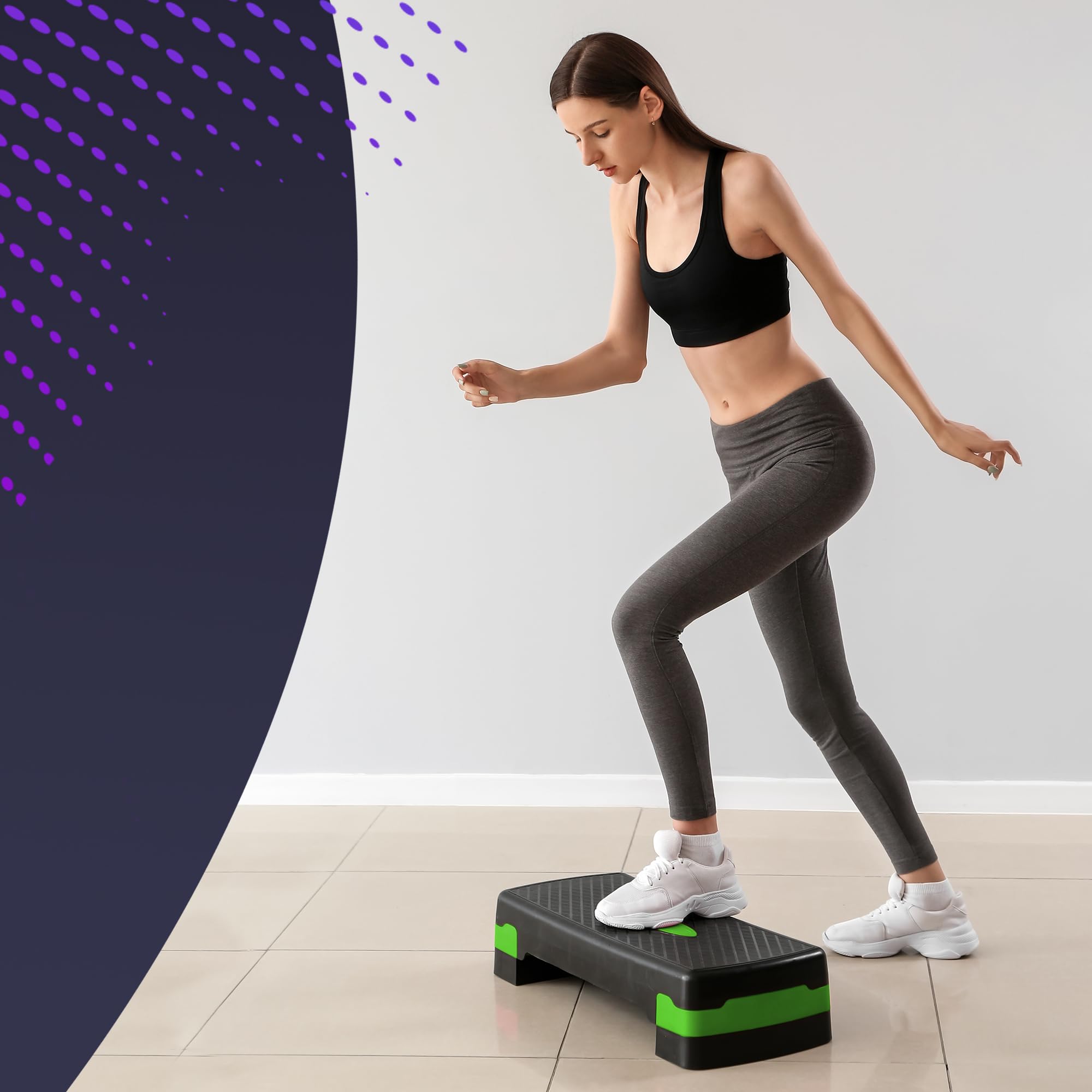 KAYMAN Stepper d'exercice – Stepper de fitness pour la maison et la salle de sport, adapté pour l'aérobic, le cardio, les poids, le yoga, l'entraînement DVD – 2 niveaux de hauteur réglables (10,15 cm) - fitnessterapy
