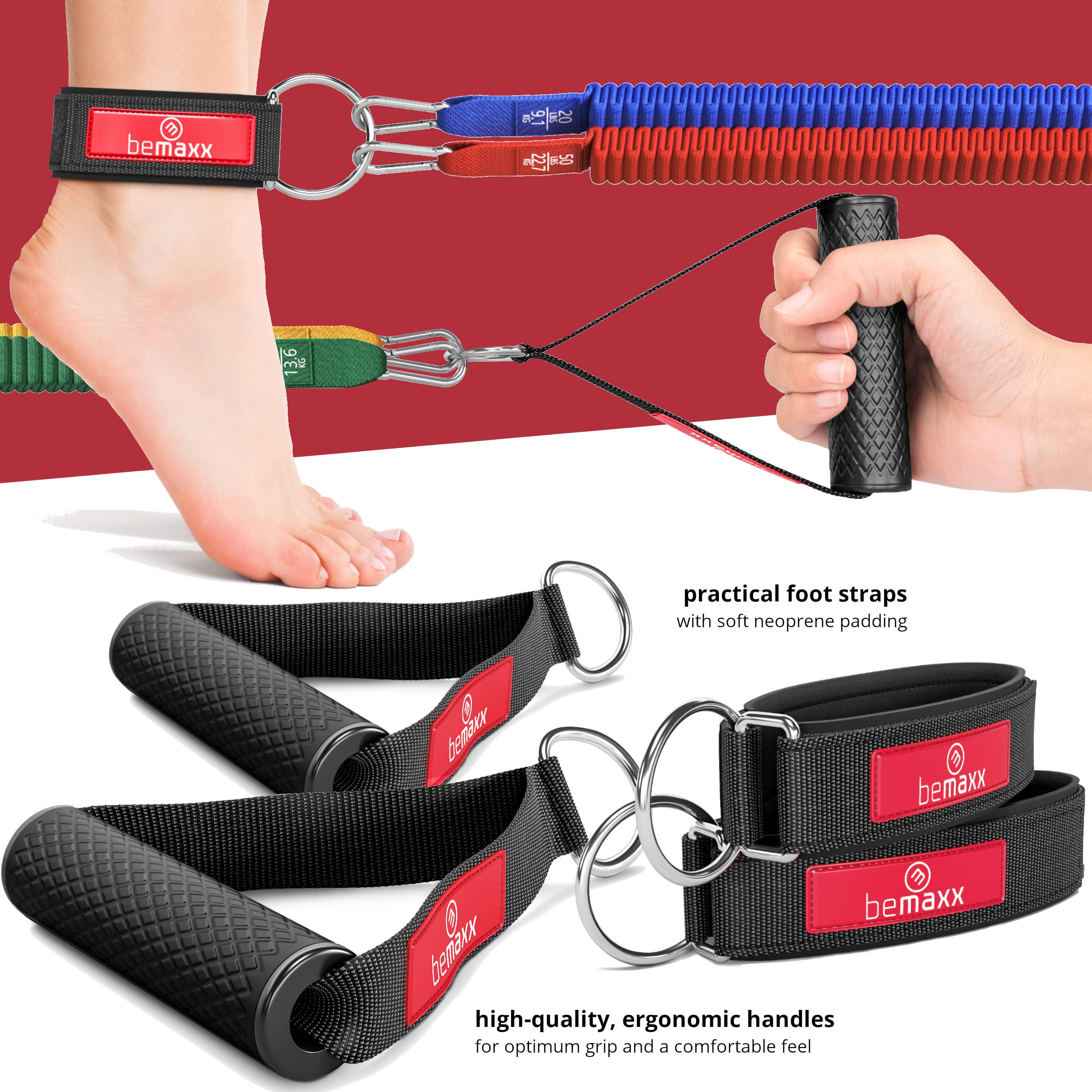 Kit Élastique Musculation Fitness + Guide Exercices, 5X Bandes de Résistance Tubes Professionnels + Poignées, Ancre de Porte, Sangles Pied | Entraînement Tractions Bras Jambes Haltere, Femme Homme - fitnessterapy