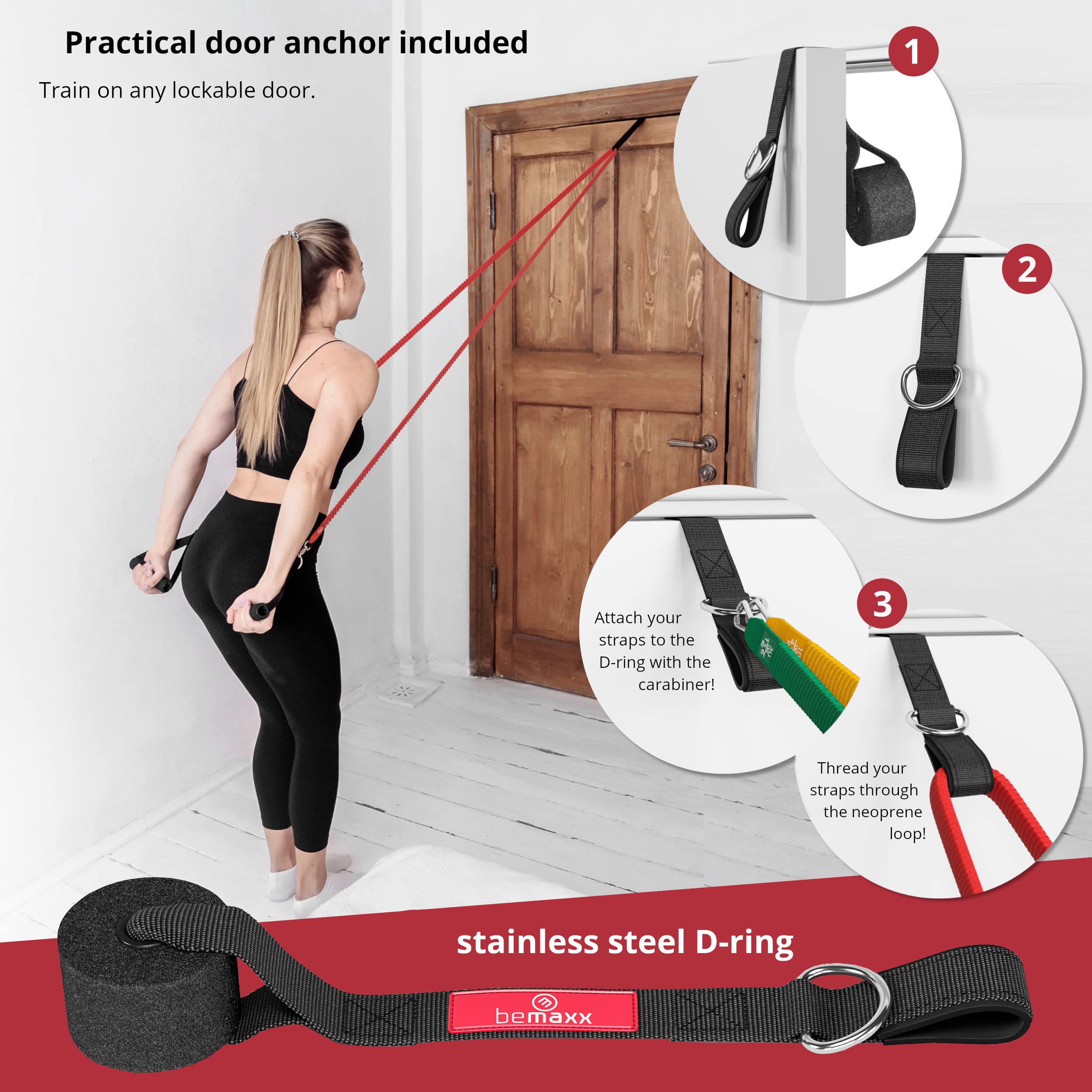 Kit Élastique Musculation Fitness + Guide Exercices, 5X Bandes de Résistance Tubes Professionnels + Poignées, Ancre de Porte, Sangles Pied | Entraînement Tractions Bras Jambes Haltere, Femme Homme - fitnessterapy