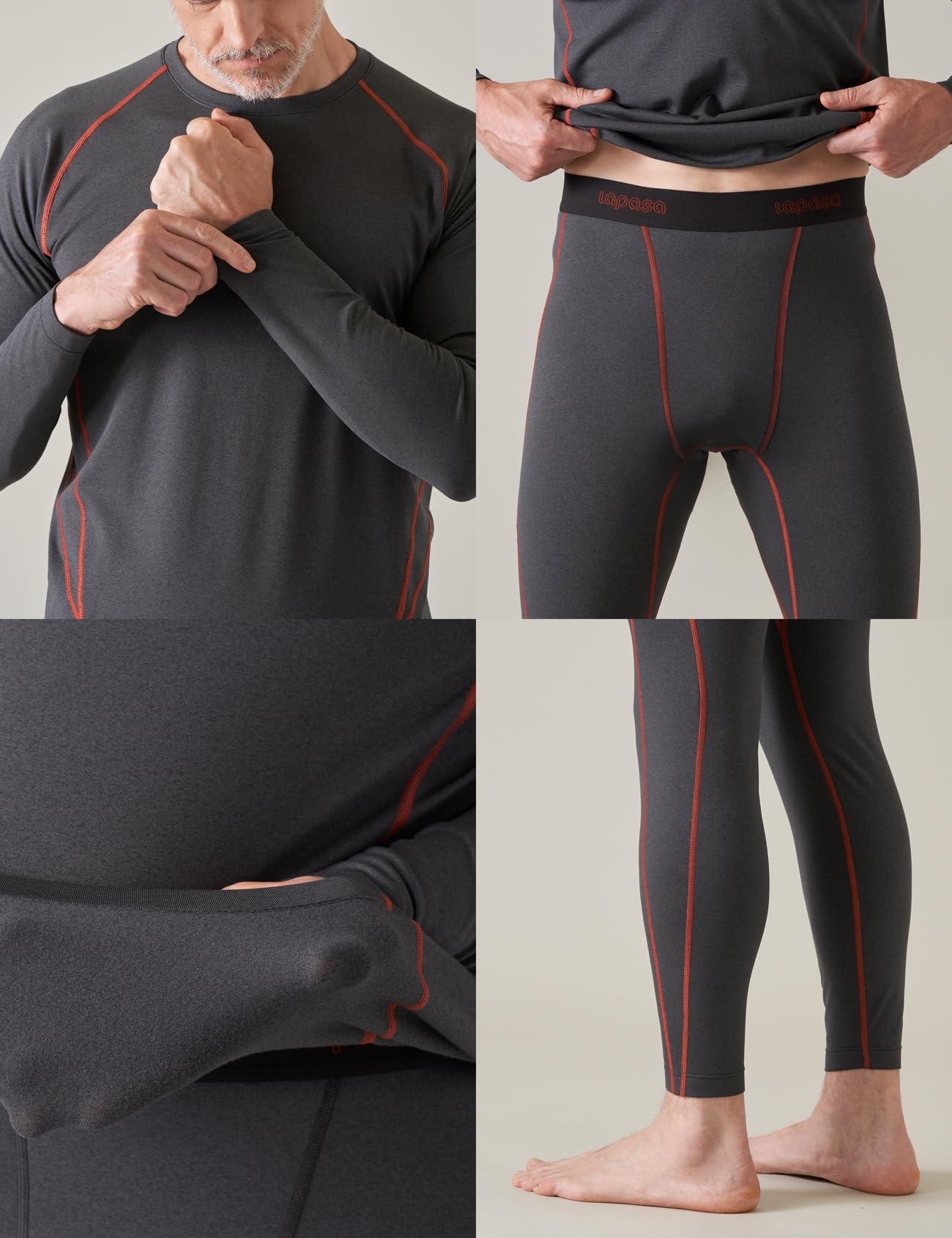 LAPASA Ensemble de sous - Vêtements Thermiques Homme Haut Manches Longues et Pantalon Sports & Activités Extérieures M53 - fitnessterapy