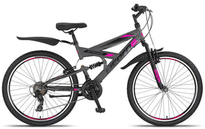 Licorne Bike VTT en V de qualité supérieure de 24 et 26 pouces - Vélo pour garçons, filles, femmes et hommes - 21 vitesses - Suspension complète - fitnessterapy