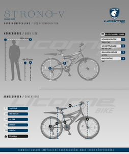 Licorne Bike VTT en V de qualité supérieure de 24 et 26 pouces - Vélo pour garçons, filles, femmes et hommes - 21 vitesses - Suspension complète - fitnessterapy