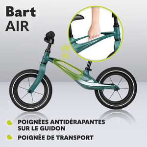 lionelo Bart Air Draisienne Vélo d'équilibre Cadre léger sans soudures, de 2 Ans jusqu'à 30 kg Roues gonflées Guidon et Selles réglables en Hauteur Poids 3,8 kg (Green Forest) - fitnessterapy