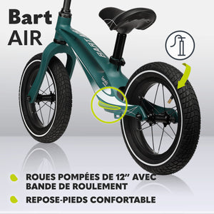 lionelo Bart Air Draisienne Vélo d'équilibre Cadre léger sans soudures, de 2 Ans jusqu'à 30 kg Roues gonflées Guidon et Selles réglables en Hauteur Poids 3,8 kg (Green Forest) - fitnessterapy