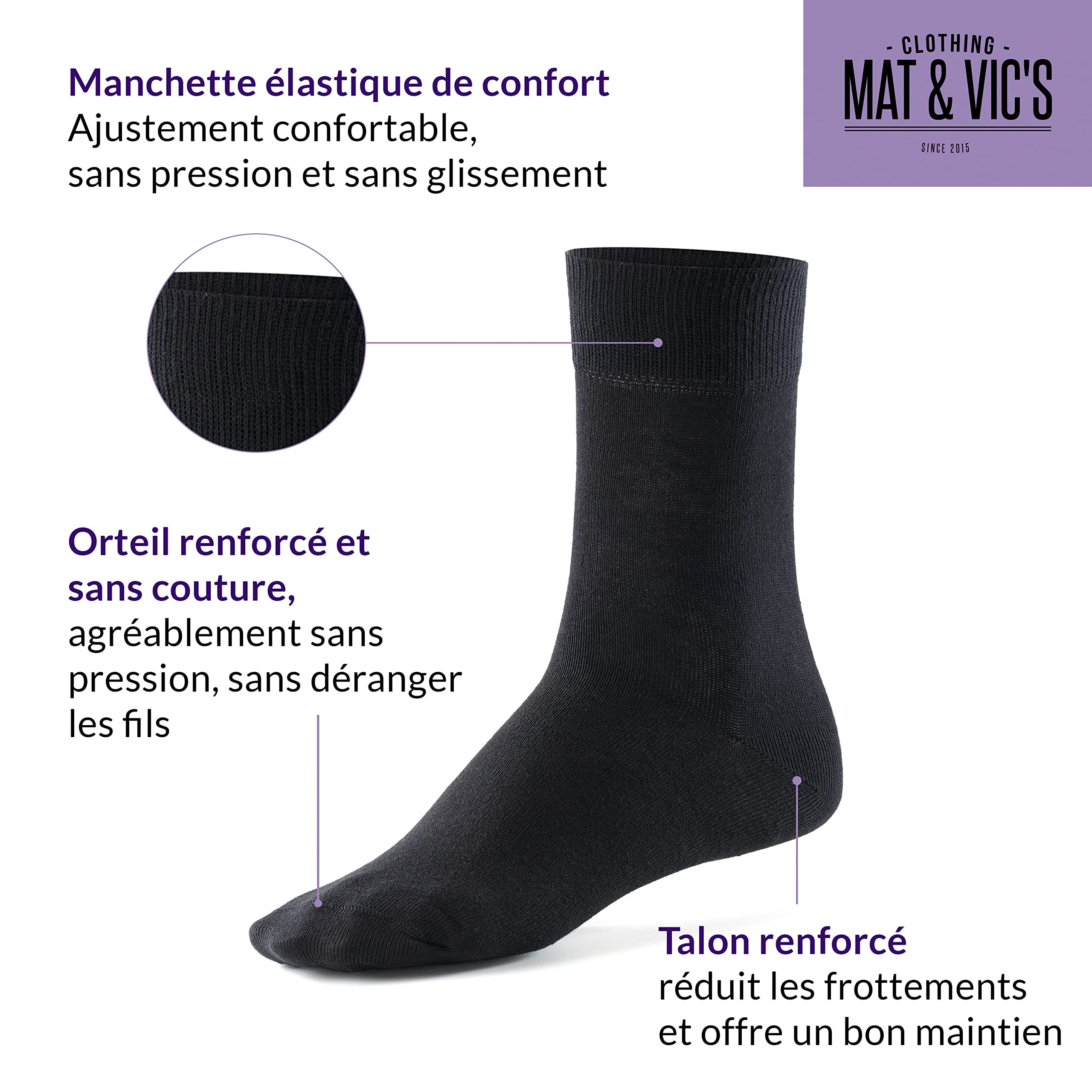 Lot de Chaussettes Homme Coton de Mat & Vic’s, 5 ou 10 paire Chaussette Homme Classiques Mens Socks Homme Confortables Respirantes OEKO - TEX 100 35 36 37 38 39 40 41 42 43 44 45 46 47 48 49 50 - fitnessterapy