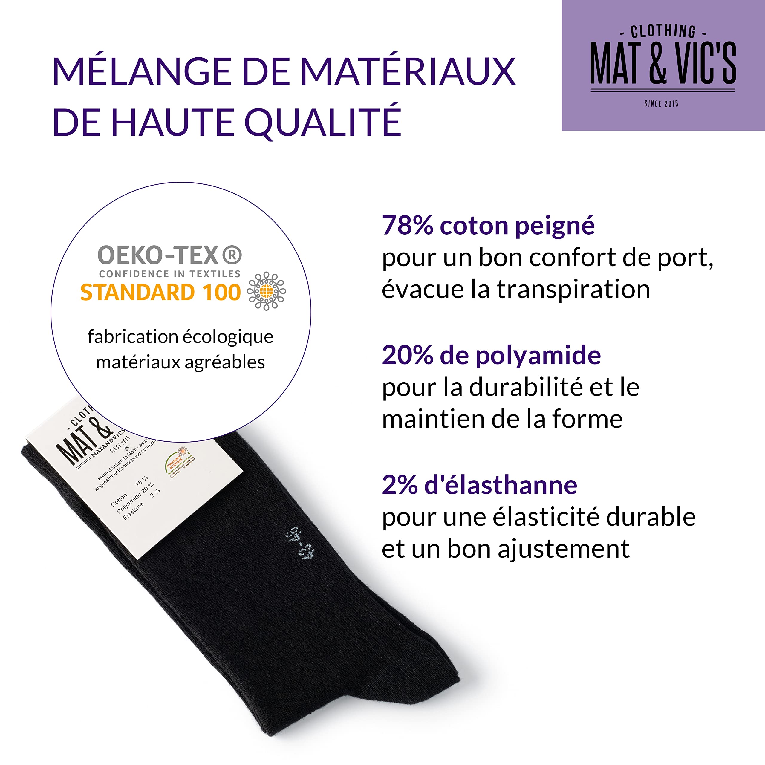Lot de Chaussettes Homme Coton de Mat & Vic’s, 5 ou 10 paire Chaussette Homme Classiques Mens Socks Homme Confortables Respirantes OEKO - TEX 100 35 36 37 38 39 40 41 42 43 44 45 46 47 48 49 50 - fitnessterapy