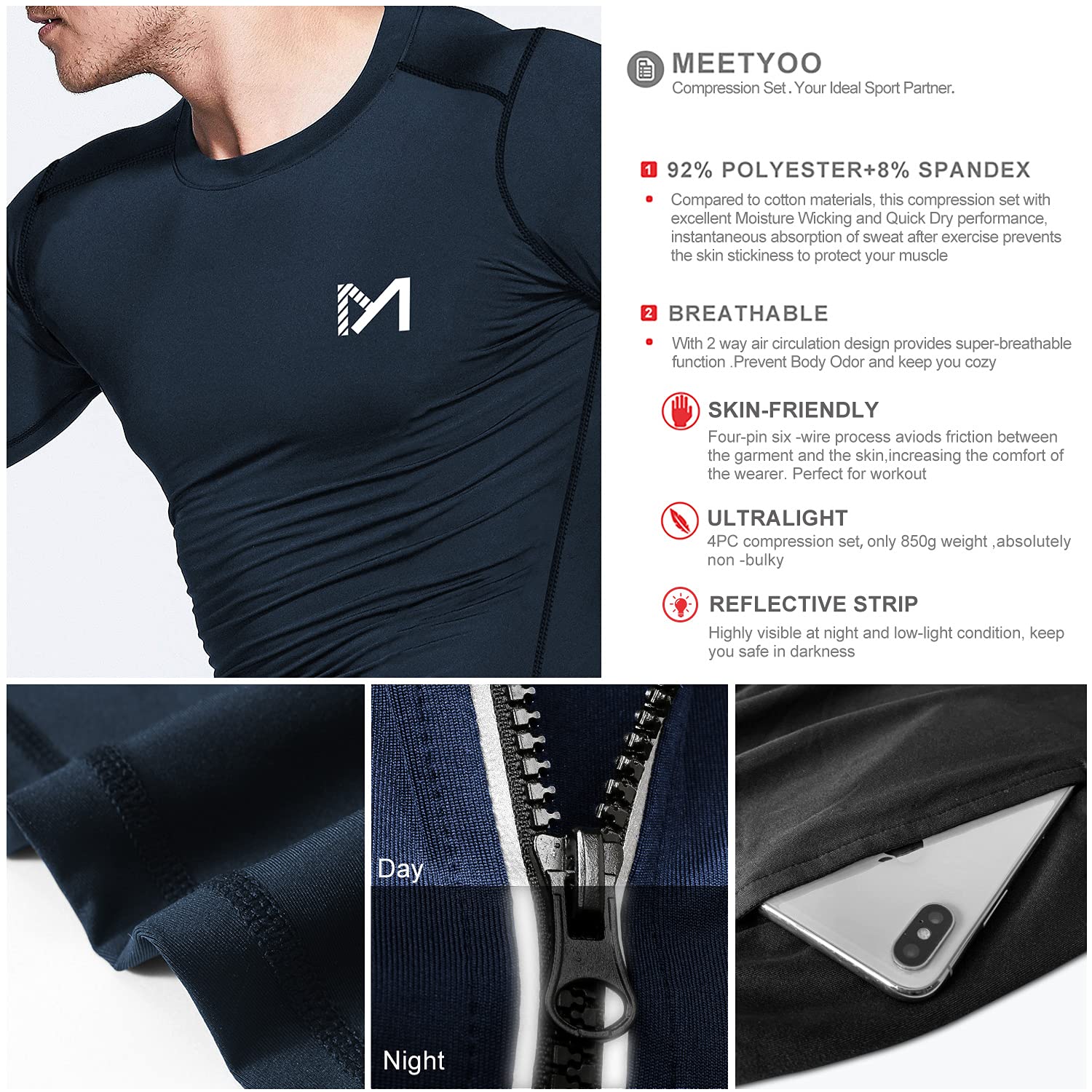 MEETYOO Tee Shirt Compression Homme, Legging Sport Short Fitness T Shirt Manches Courtes Collant Gym Running Vetement pour Jogging Musculation - fitnessterapy