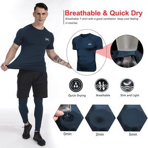 MEETYOO Tee Shirt Compression Homme, Legging Sport Short Fitness T Shirt Manches Courtes Collant Gym Running Vetement pour Jogging Musculation - fitnessterapy