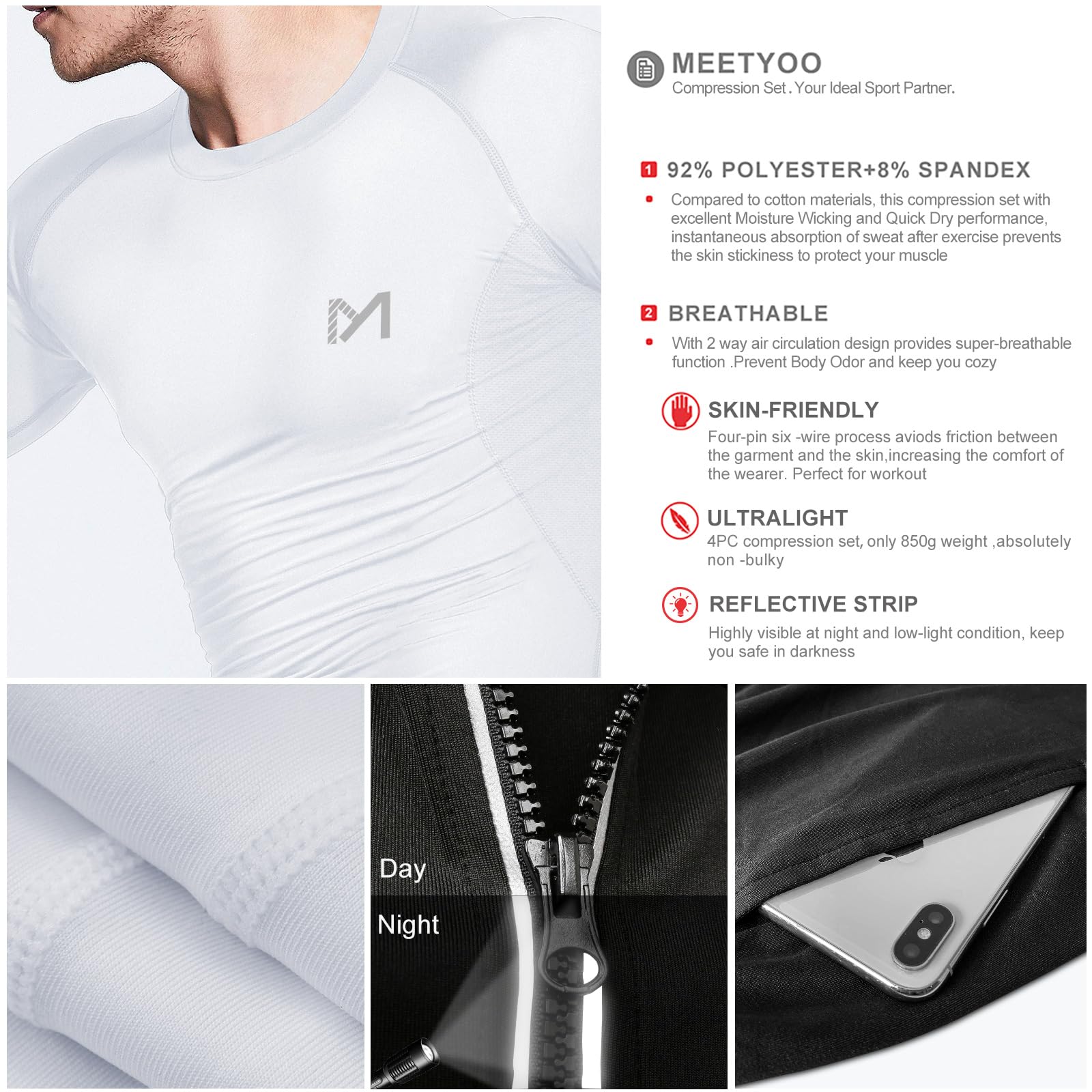 MEETYOO Tee Shirt Compression Homme, Legging Sport Short Fitness T Shirt Manches Courtes Collant Gym Running Vetement pour Jogging Musculation - fitnessterapy