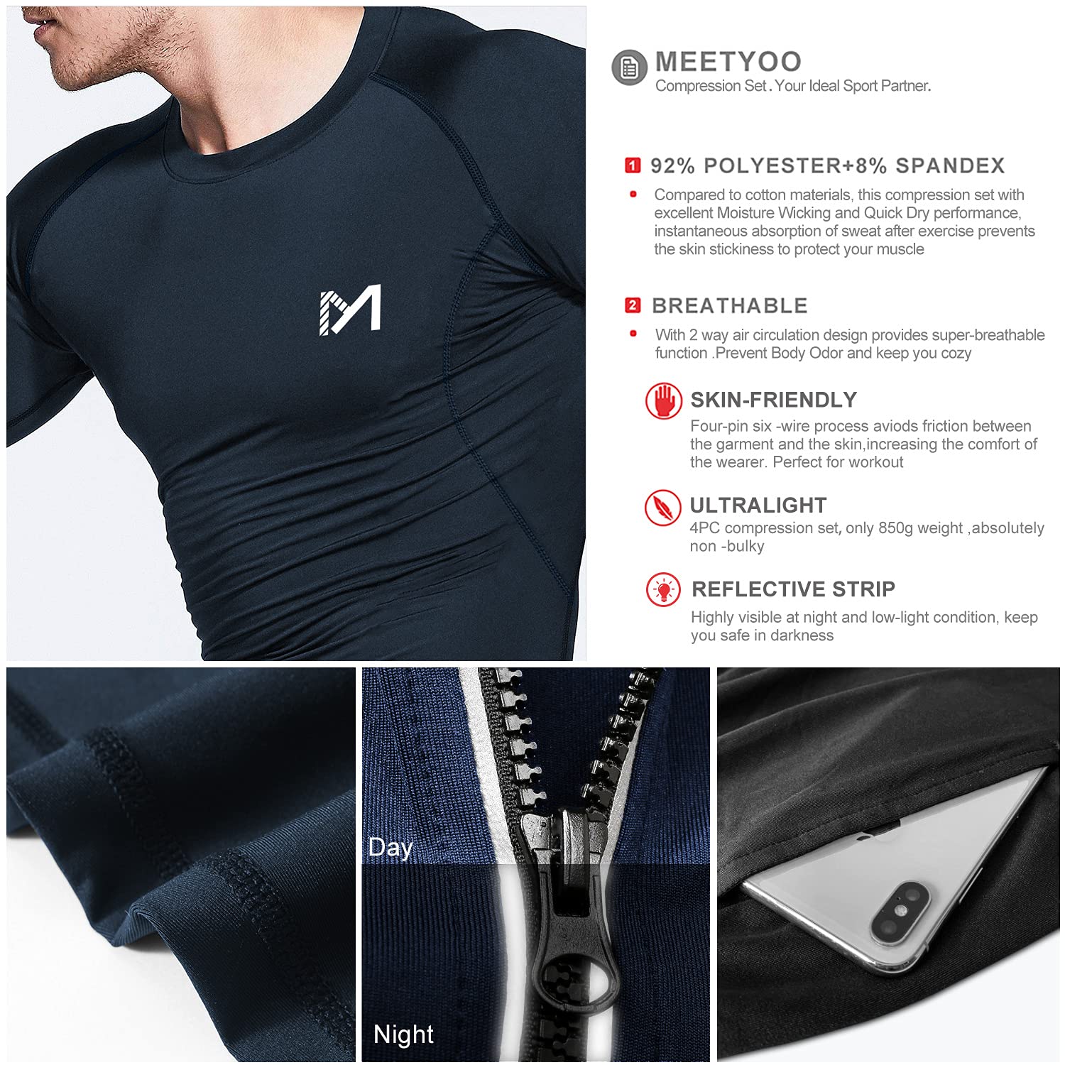 MEETYOO Tee Shirt Compression Homme, Legging Sport Short Fitness T Shirt Manches Courtes Collant Gym Running Vetement pour Jogging Musculation - fitnessterapy