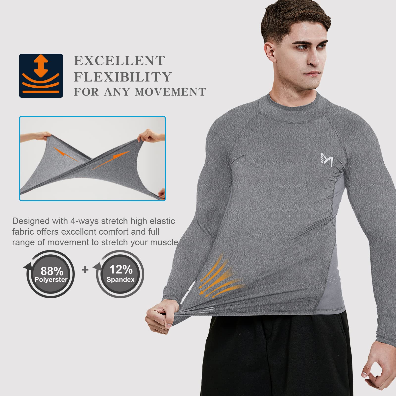 MEETYOO Tee Shirt Compression Homme Manche Longue, Baselayer Maillot Running Vetement Fitness pour Sports Jogging Musculation - fitnessterapy