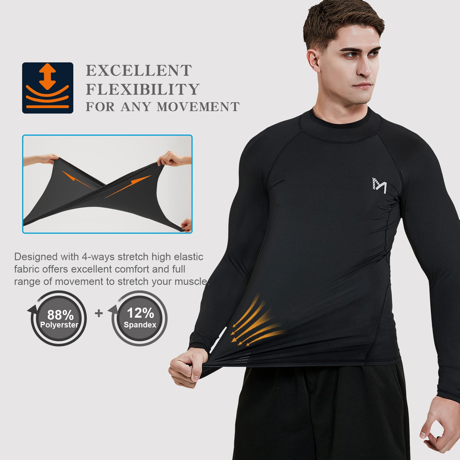 MEETYOO Tee Shirt Compression Homme Manche Longue, Baselayer Maillot Running Vetement Fitness pour Sports Jogging Musculation - fitnessterapy