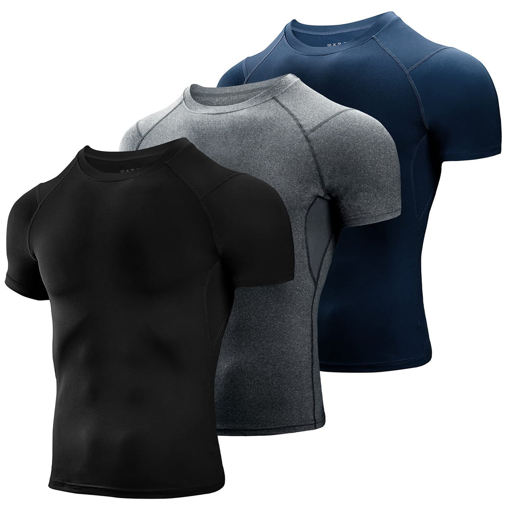 Niksa 3 Pack Tee Shirt Compression Homme Manches Courtes Tshirt Running Homme Vetement de Fitness Gym Compression Maillot T-Shirt Baselayer pour Sports Jogging Musculation Gym - fitnessterapy