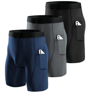 Niksa Lot de 3 Shorts de Compression pour Hommes Short de Compression à Séchage Rapide et Respirant Short de Sport Ajusté avec Poches pour Téléphone Portable Short de Course Basique pour Le Cyclisme - fitnessterapy