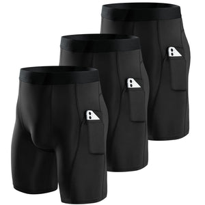 Niksa Lot de 3 Shorts de Compression pour Hommes Short de Compression à Séchage Rapide et Respirant Short de Sport Ajusté avec Poches pour Téléphone Portable Short de Course Basique pour Le Cyclisme - fitnessterapy