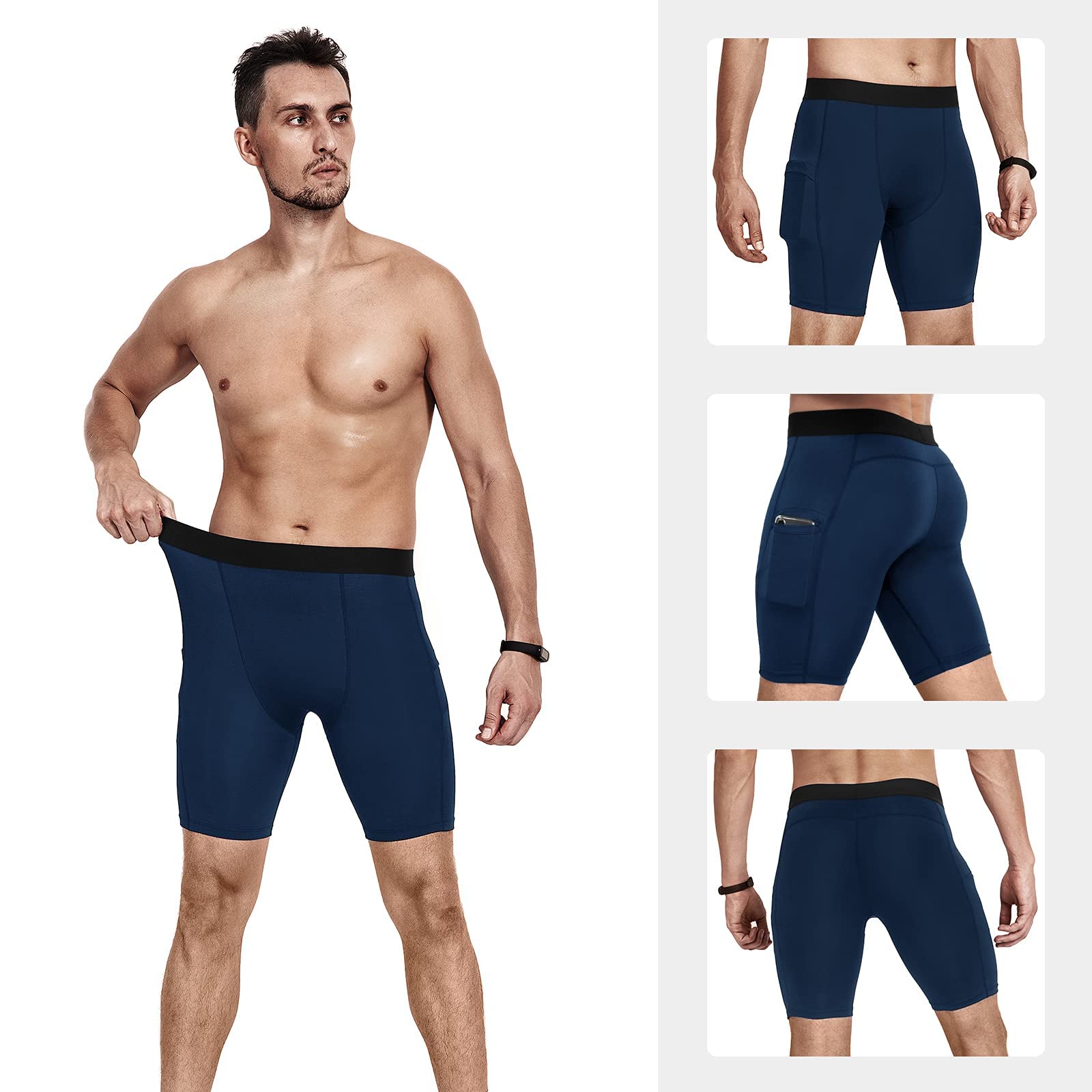 Niksa Lot de 3 Shorts de Compression pour Hommes Short de Compression à Séchage Rapide et Respirant Short de Sport Ajusté avec Poches pour Téléphone Portable Short de Course Basique pour Le Cyclisme - fitnessterapy