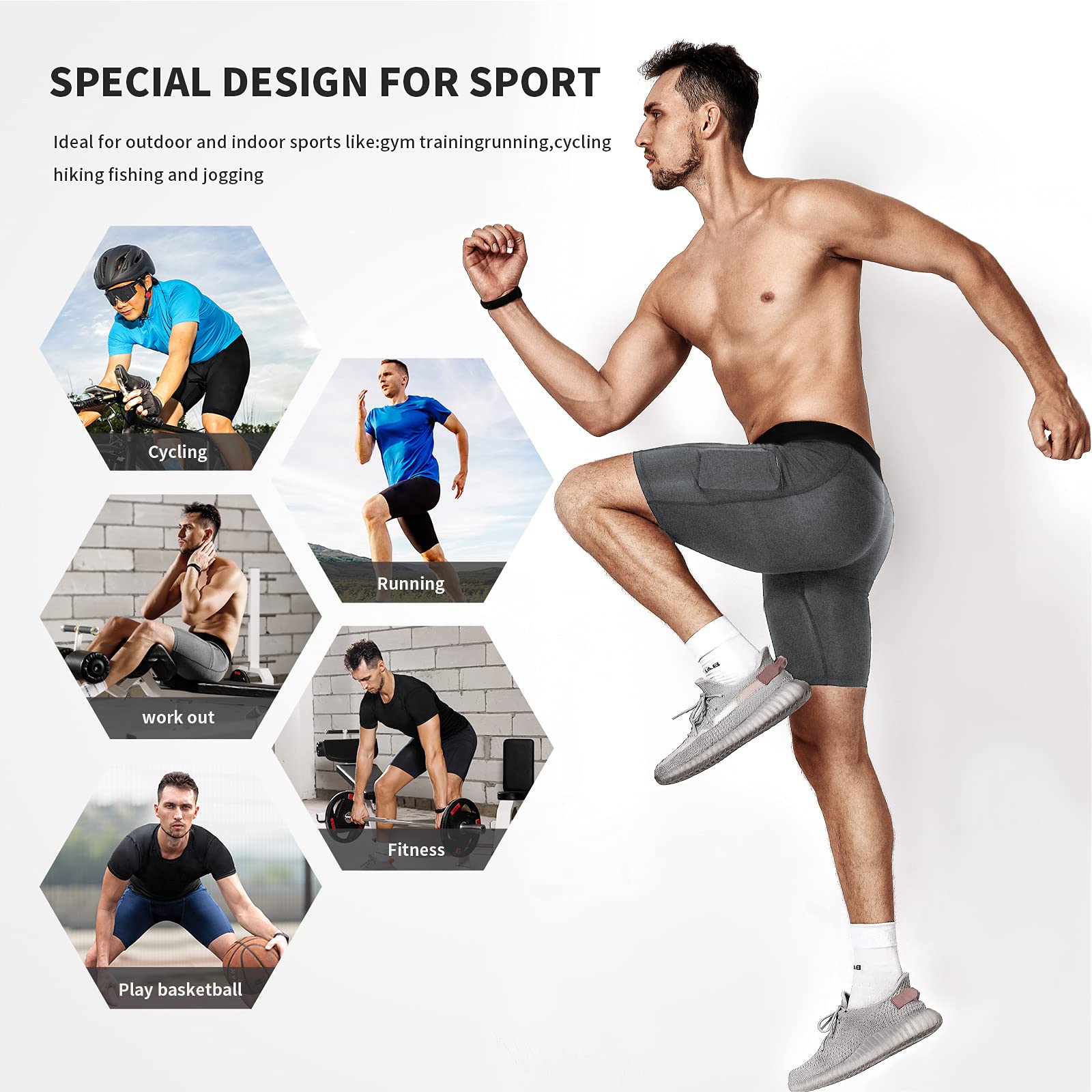 Niksa Lot de 3 Shorts de Compression pour Hommes Short de Compression à Séchage Rapide et Respirant Short de Sport Ajusté avec Poches pour Téléphone Portable Short de Course Basique pour Le Cyclisme - fitnessterapy