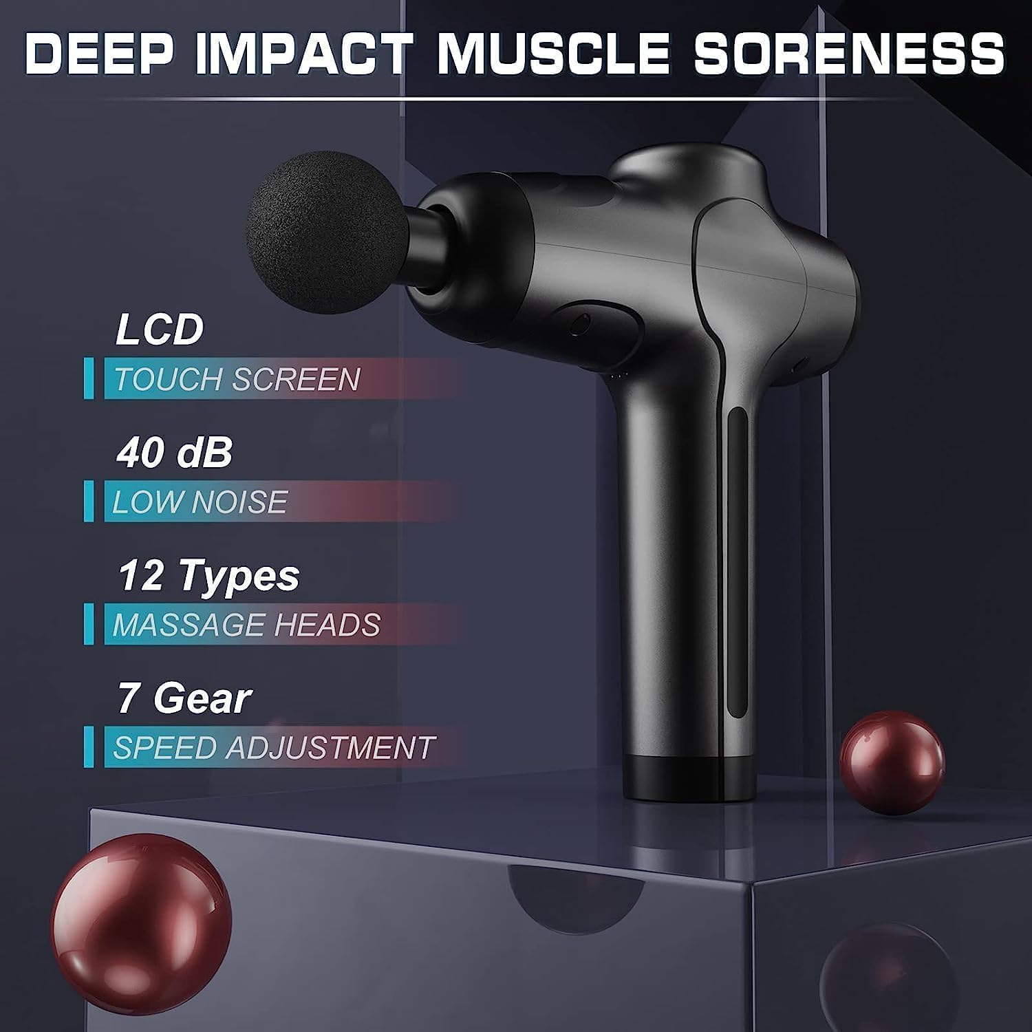 Pistolet de Massage Musculaire,Cotsoco Massage Gun à Percussion des tissus profonds pour les Athlètes,Masseur de Sport électrique Portable Super Silencieux avec 12 têtes de Massage (Noir) - fitnessterapy