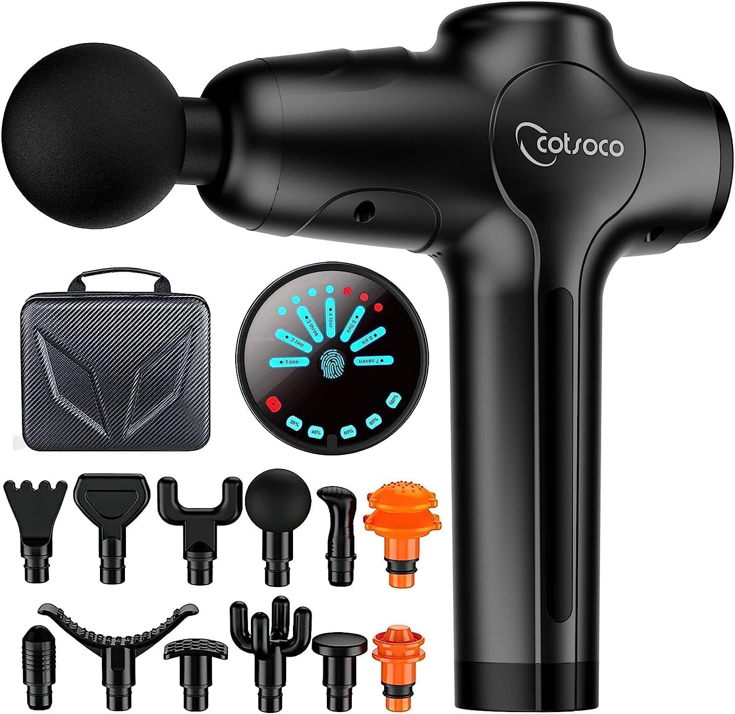 Pistolet de Massage Musculaire,Cotsoco Massage Gun à Percussion des tissus profonds pour les Athlètes,Masseur de Sport électrique Portable Super Silencieux avec 12 têtes de Massage (Noir) - fitnessterapy