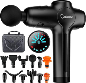 Pistolet de Massage Musculaire,Cotsoco Massage Gun à Percussion des tissus profonds pour les Athlètes,Masseur de Sport électrique Portable Super Silencieux avec 12 têtes de Massage (Noir) - fitnessterapy