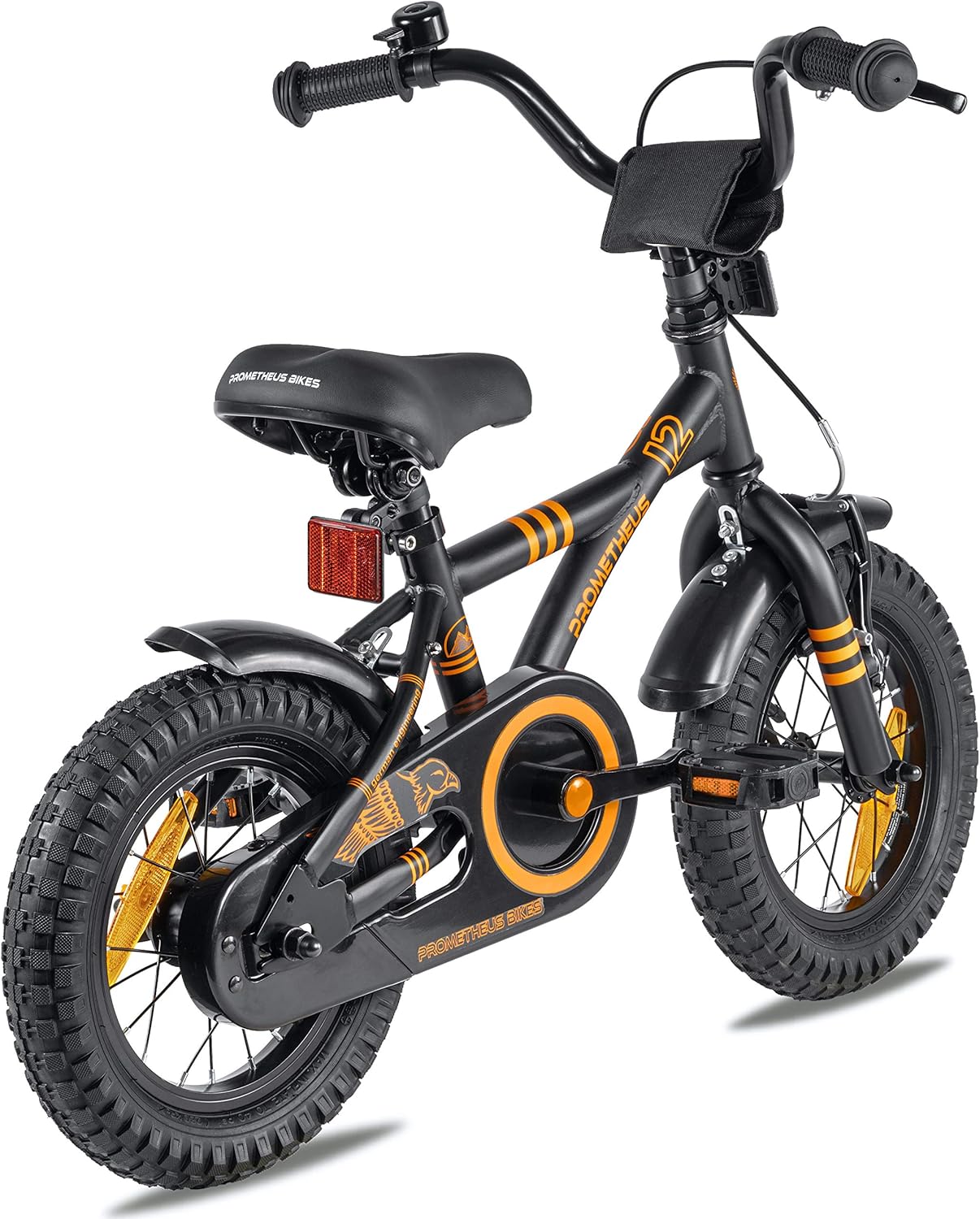 PROMETHEUS BICYCLES Velo Enfant 3 Ans Garcon vélo Fille 12 Pouces a Roulette pour 3 a 5 Ans - BMX en Noir Mat Orange - fitnessterapy