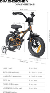 PROMETHEUS BICYCLES Velo Enfant 3 Ans Garcon vélo Fille 12 Pouces a Roulette pour 3 a 5 Ans - BMX en Noir Mat Orange - fitnessterapy