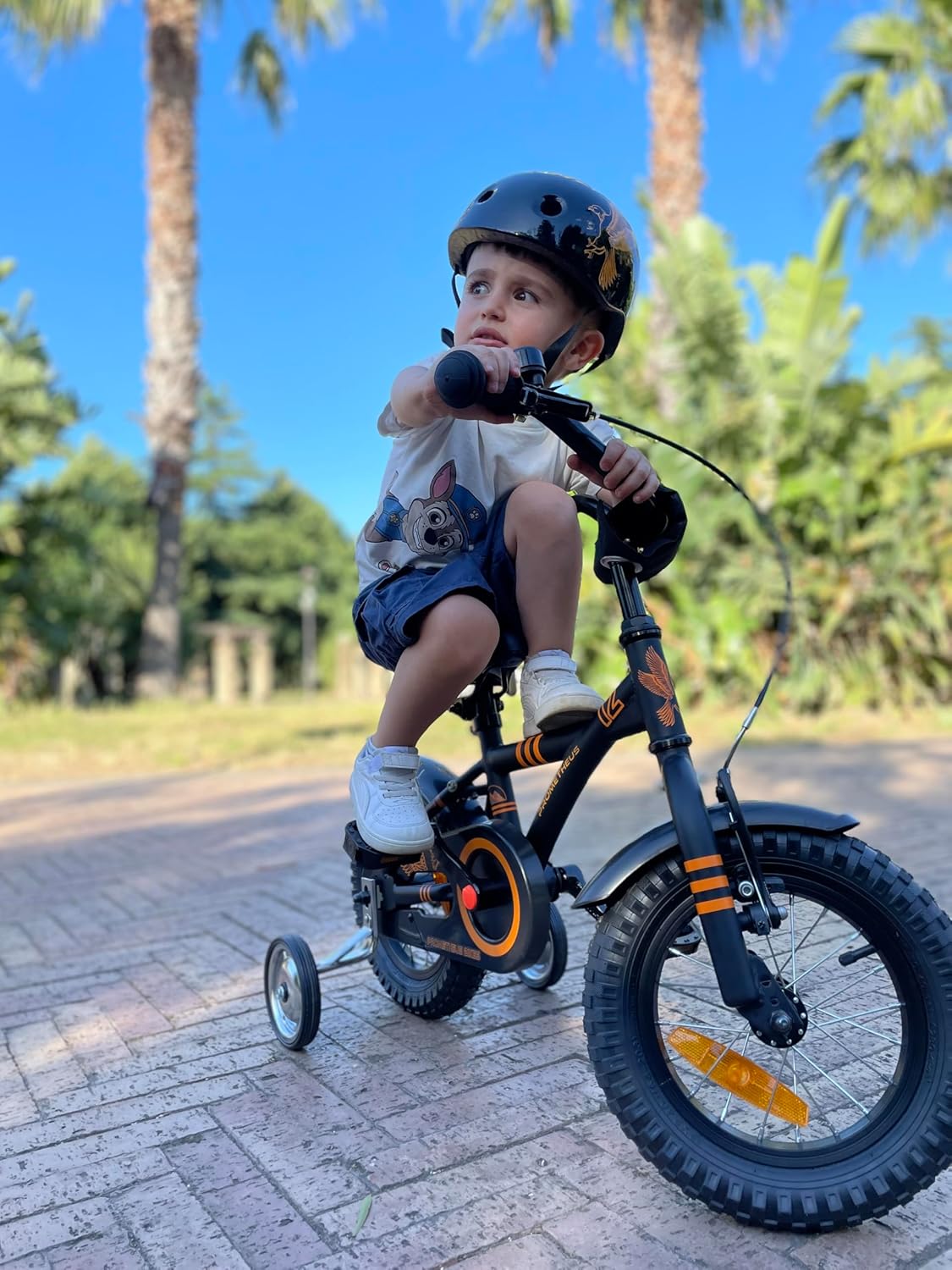 PROMETHEUS BICYCLES Velo Enfant 3 Ans Garcon vélo Fille 12 Pouces a Roulette pour 3 a 5 Ans - BMX en Noir Mat Orange - fitnessterapy