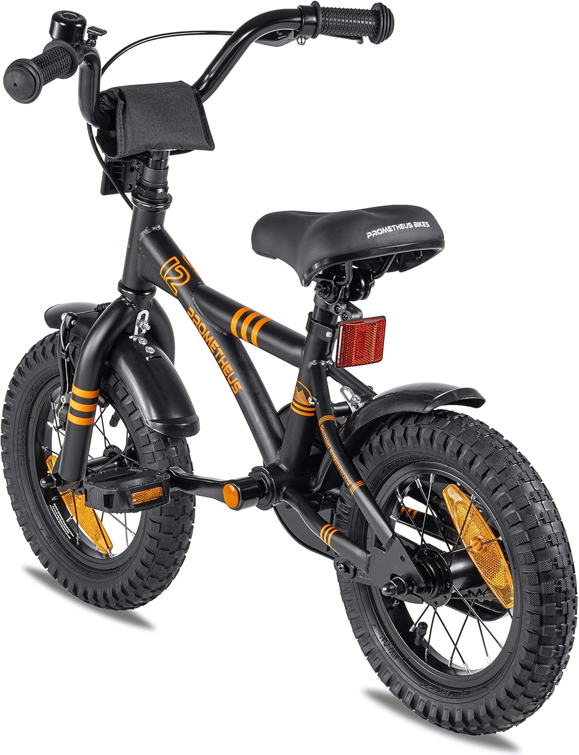 PROMETHEUS BICYCLES Velo Enfant 3 Ans Garcon vélo Fille 12 Pouces a Roulette pour 3 a 5 Ans - BMX en Noir Mat Orange - fitnessterapy