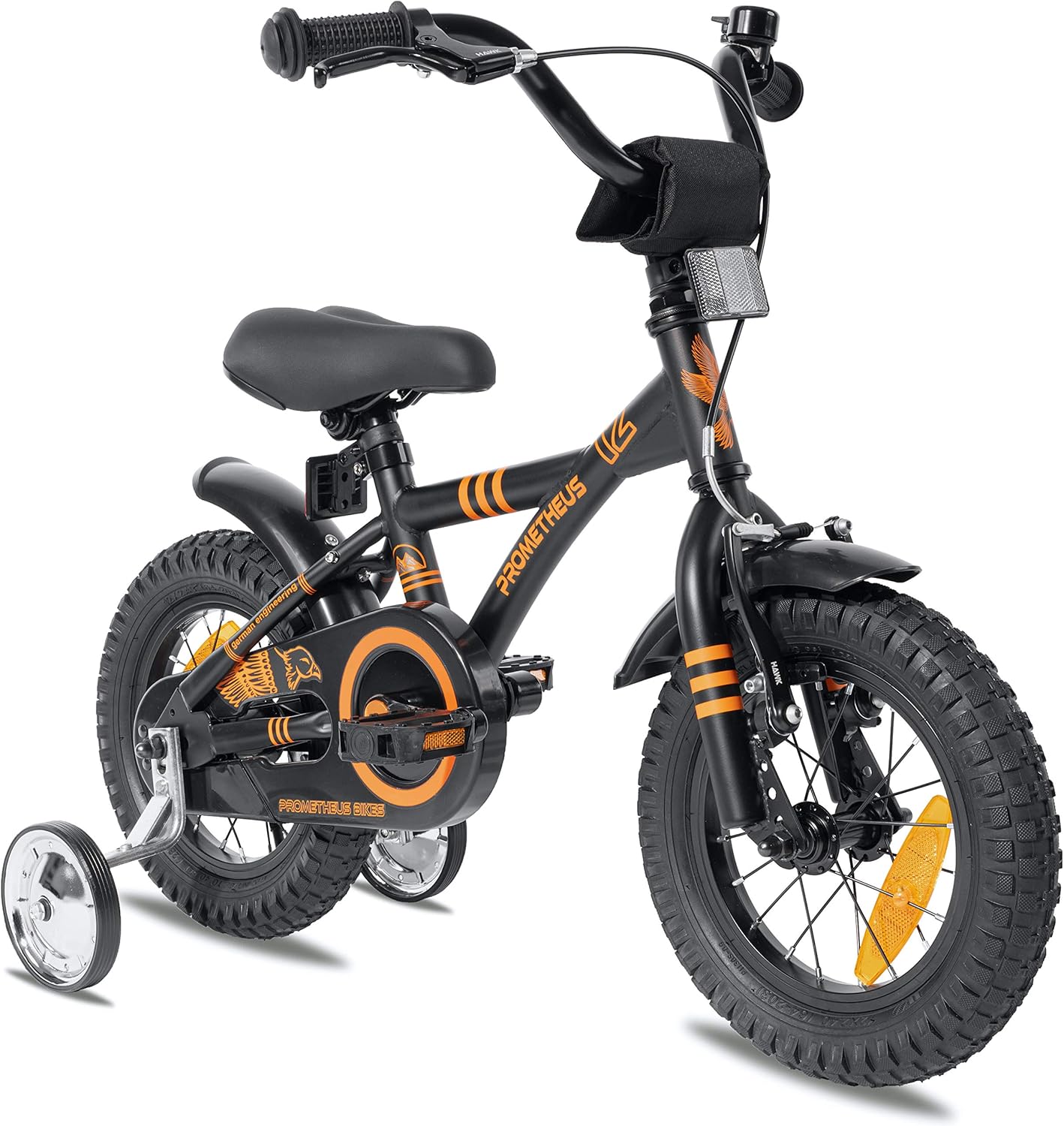 PROMETHEUS BICYCLES Velo Enfant 3 Ans Garcon vélo Fille 12 Pouces a Roulette pour 3 a 5 Ans - BMX en Noir Mat Orange - fitnessterapy