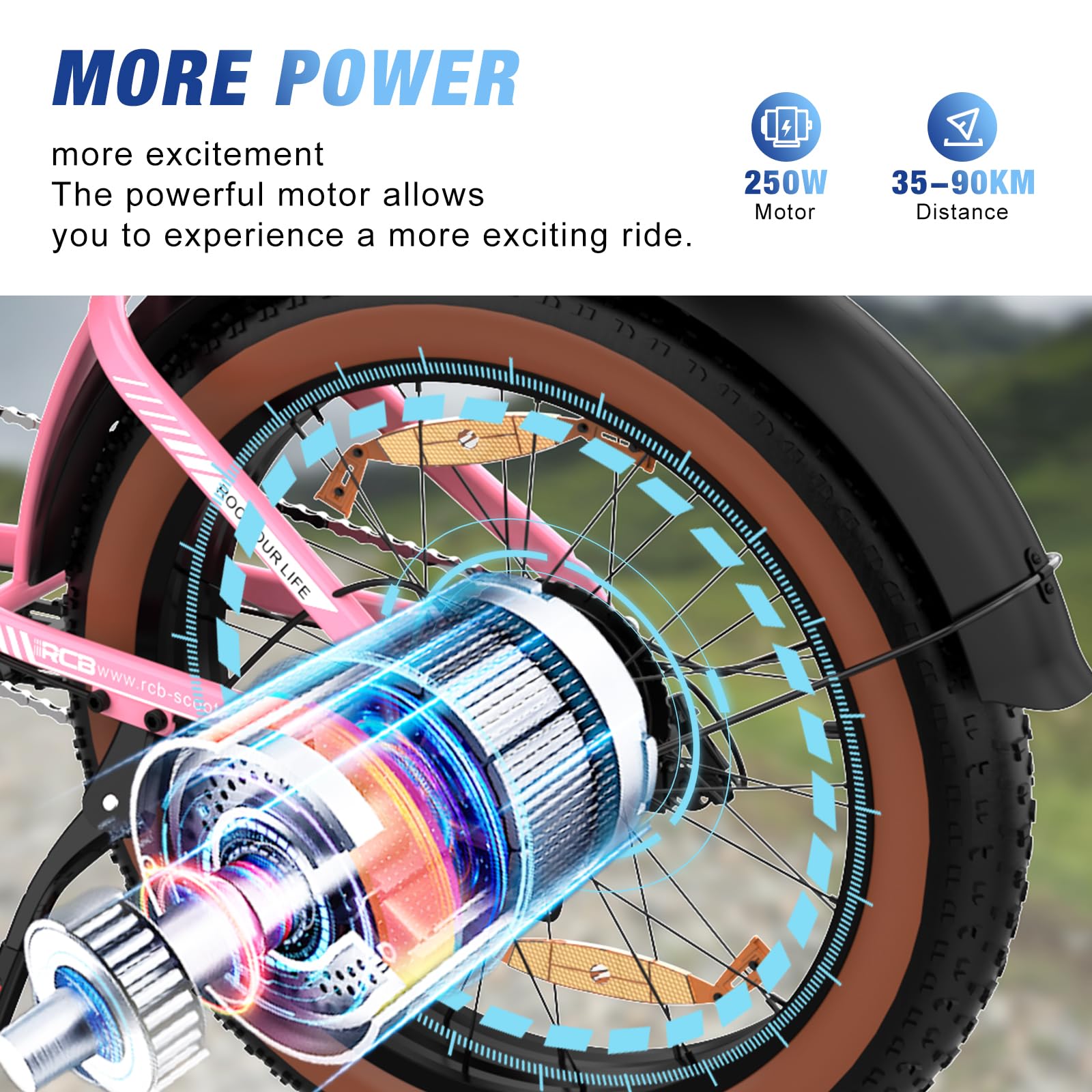 RCB 20" Vélo électrique, VTT Électrique Adulte, Batterie Amovible 48V15Ah,Moteur 250Wh, Ville E - Bike avec 7 Vitesses, Autonomie 35 - 90 km - fitnessterapy