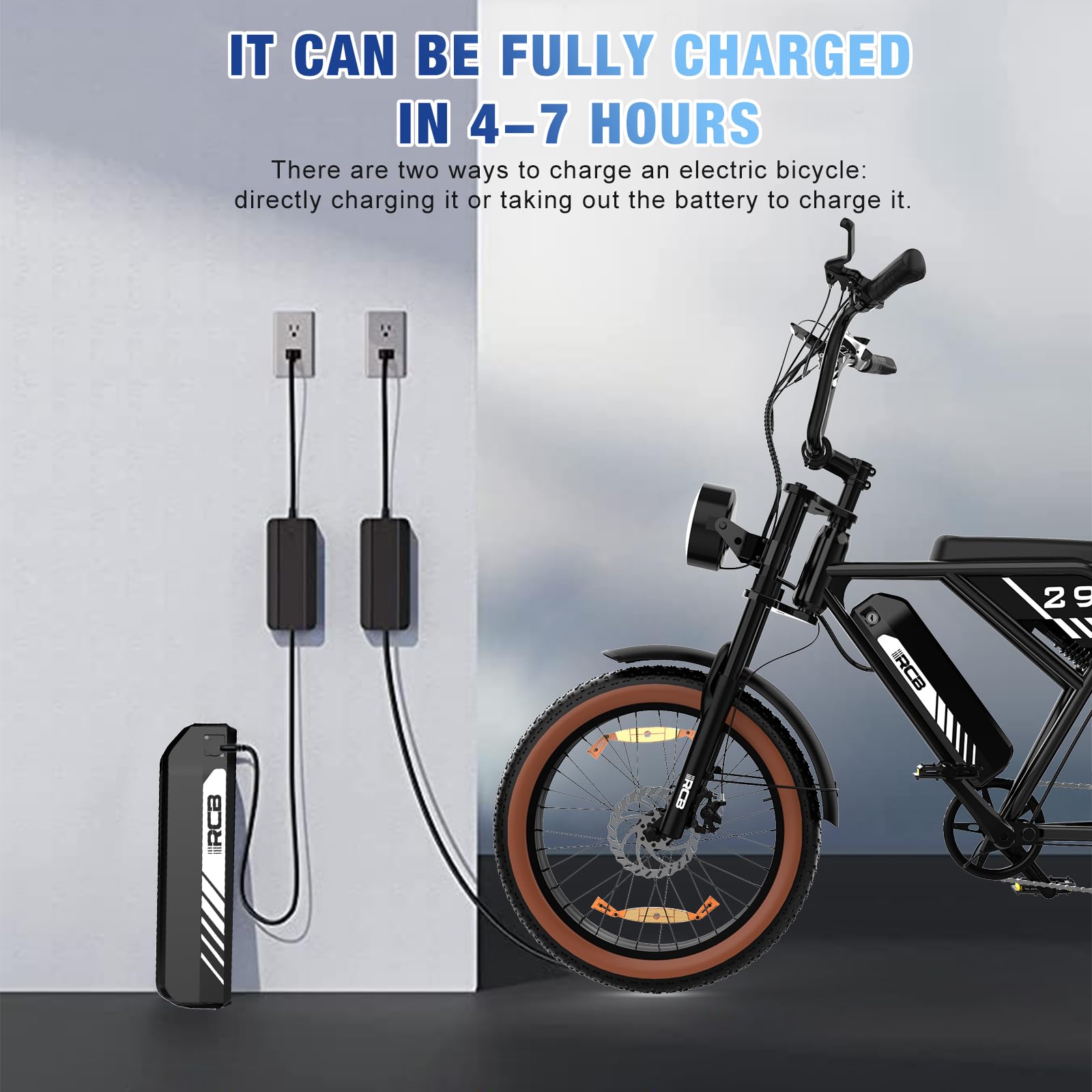 RCB 20" Vélo électrique, VTT Électrique Adulte, Batterie Amovible 48V15Ah,Moteur 250Wh, Ville E - Bike avec 7 Vitesses, Autonomie 35 - 90 km - fitnessterapy