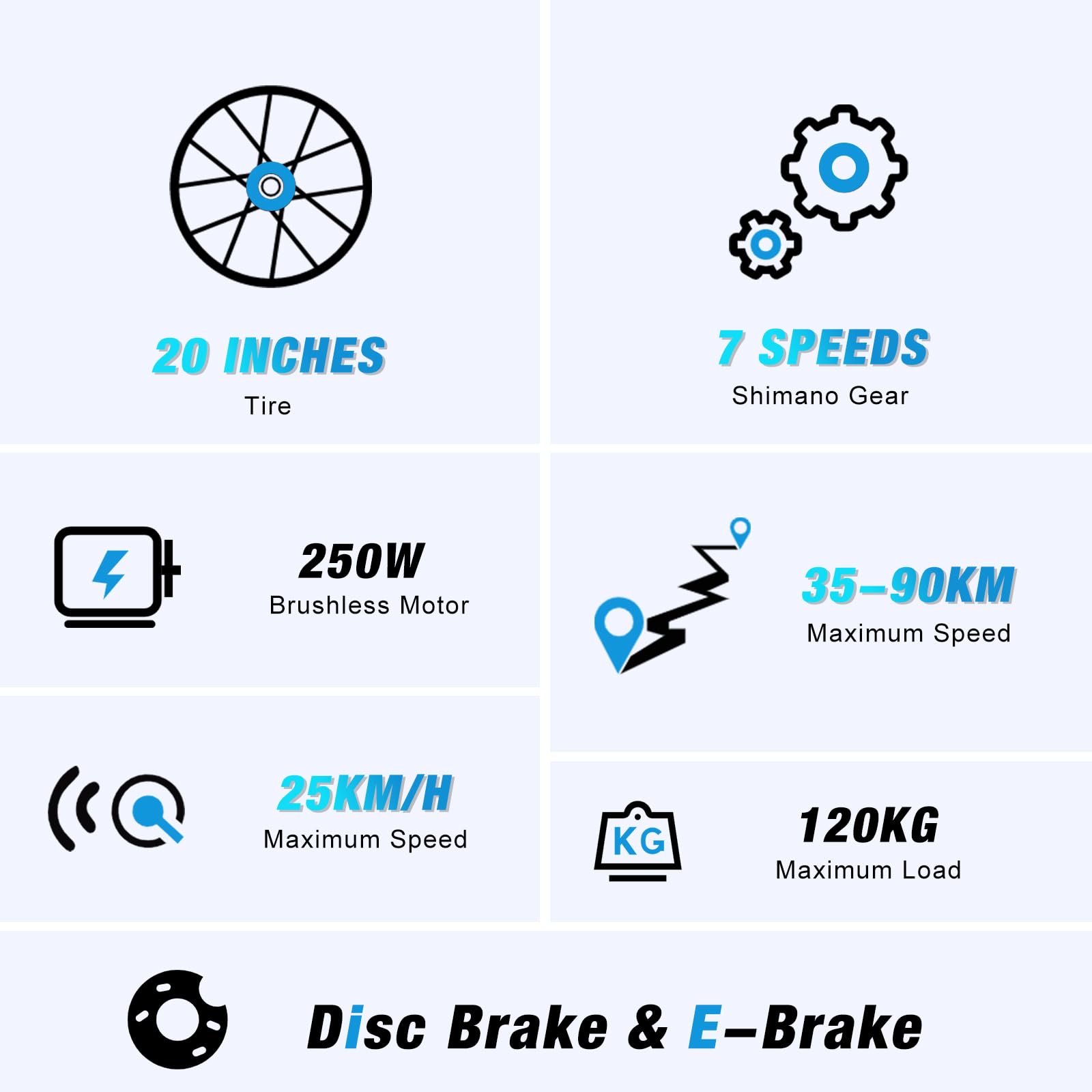 RCB 20" Vélo électrique, VTT Électrique Adulte, Batterie Amovible 48V15Ah,Moteur 250Wh, Ville E - Bike avec 7 Vitesses, Autonomie 35 - 90 km - fitnessterapy