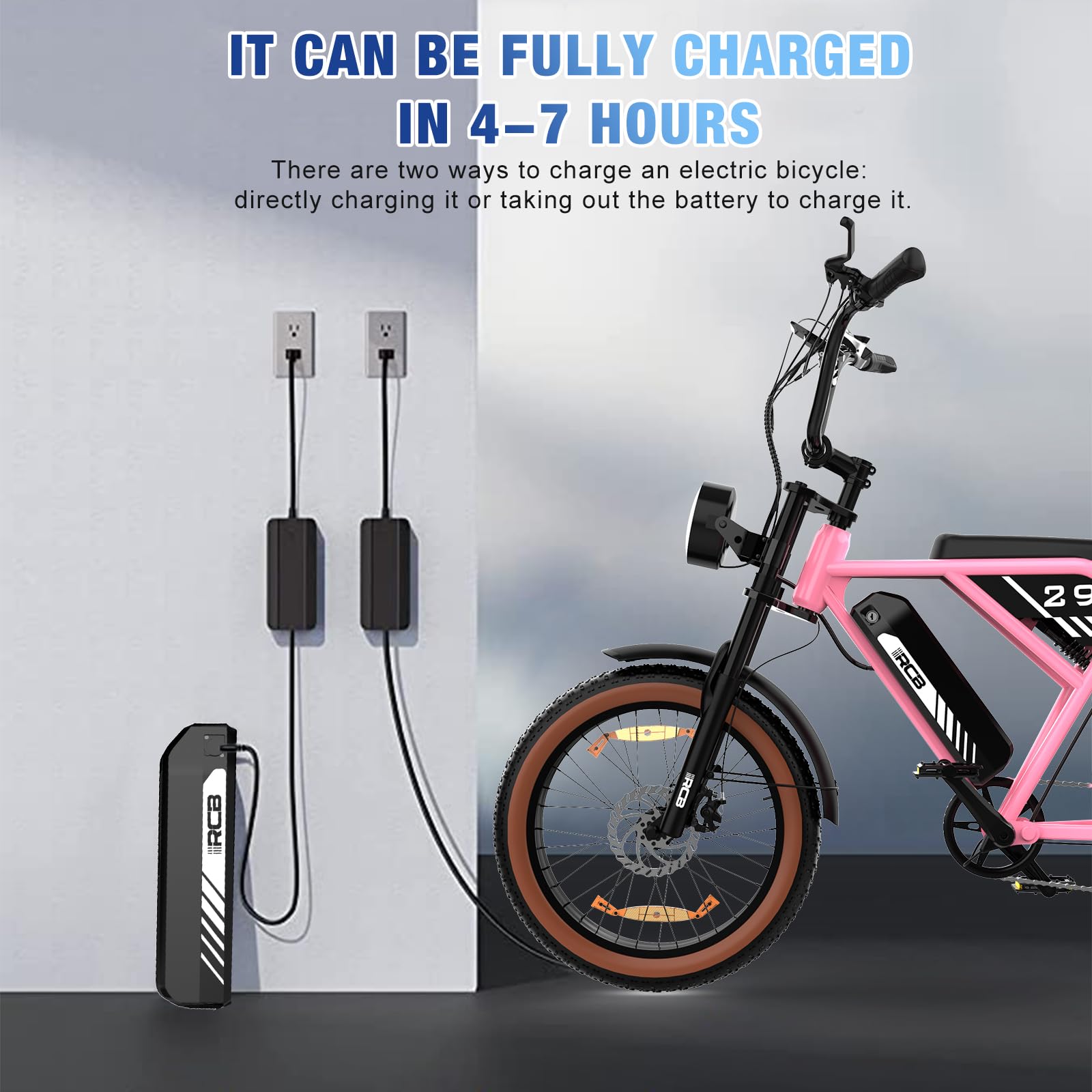 RCB 20" Vélo électrique, VTT Électrique Adulte, Batterie Amovible 48V15Ah,Moteur 250Wh, Ville E - Bike avec 7 Vitesses, Autonomie 35 - 90 km - fitnessterapy