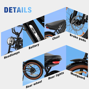 RCB 20" Vélo électrique, VTT Électrique Adulte, Batterie Amovible 48V15Ah,Moteur 250Wh, Ville E - Bike avec 7 Vitesses, Autonomie 35 - 90 km - fitnessterapy