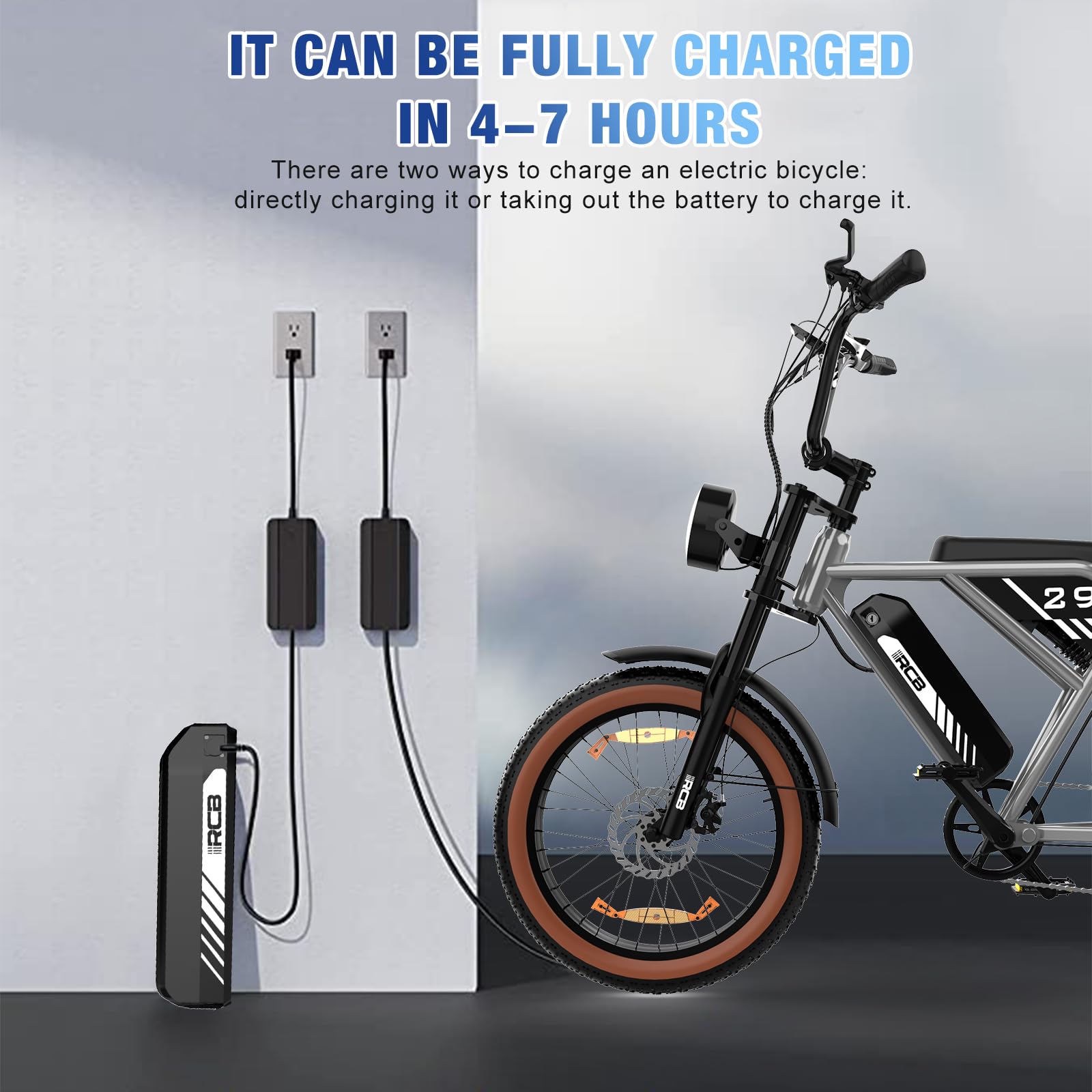 RCB 20" Vélo électrique, VTT Électrique Adulte, Batterie Amovible 48V15Ah,Moteur 250Wh, Ville E - Bike avec 7 Vitesses, Autonomie 35 - 90 km - fitnessterapy