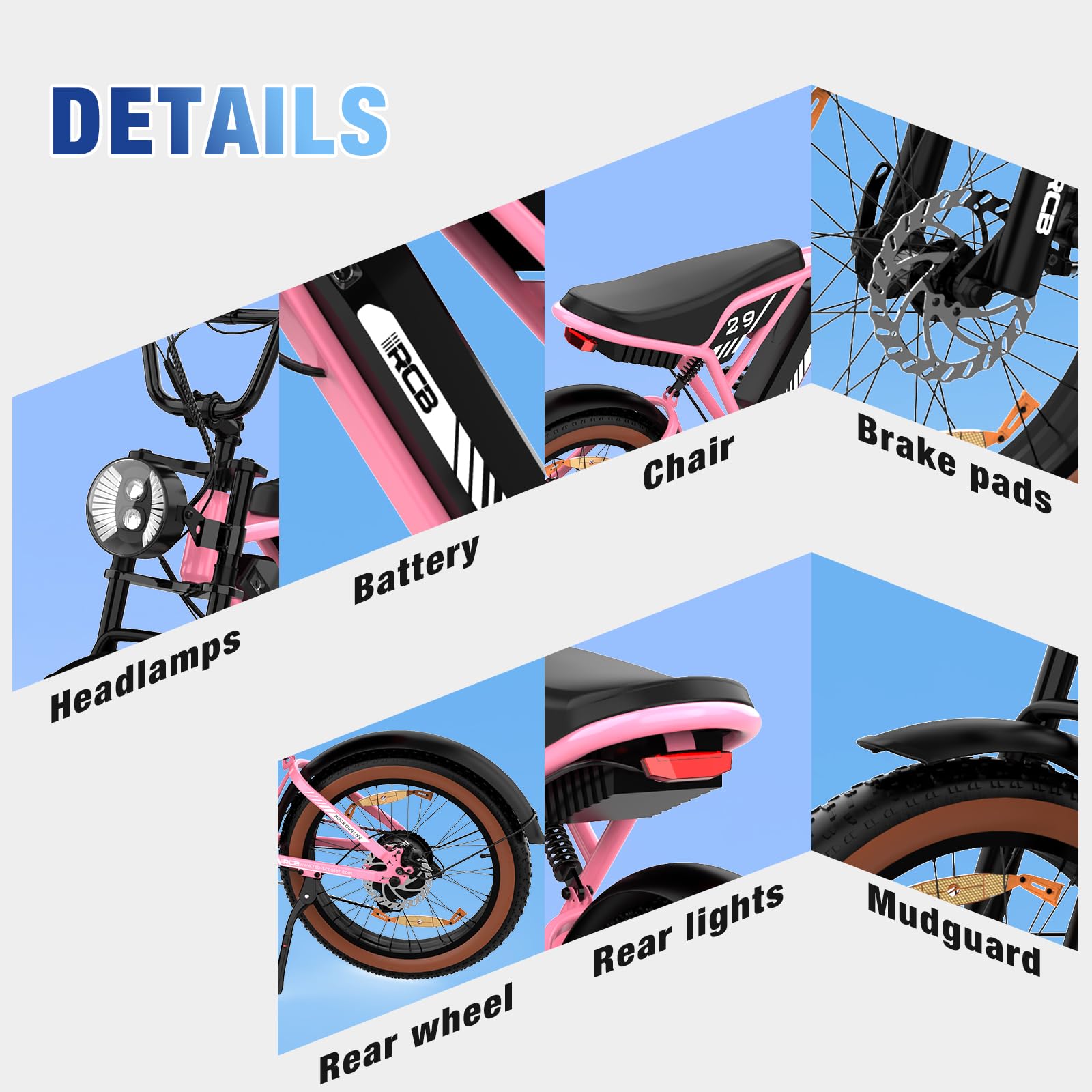 RCB 20" Vélo électrique, VTT Électrique Adulte, Batterie Amovible 48V15Ah,Moteur 250Wh, Ville E - Bike avec 7 Vitesses, Autonomie 35 - 90 km - fitnessterapy