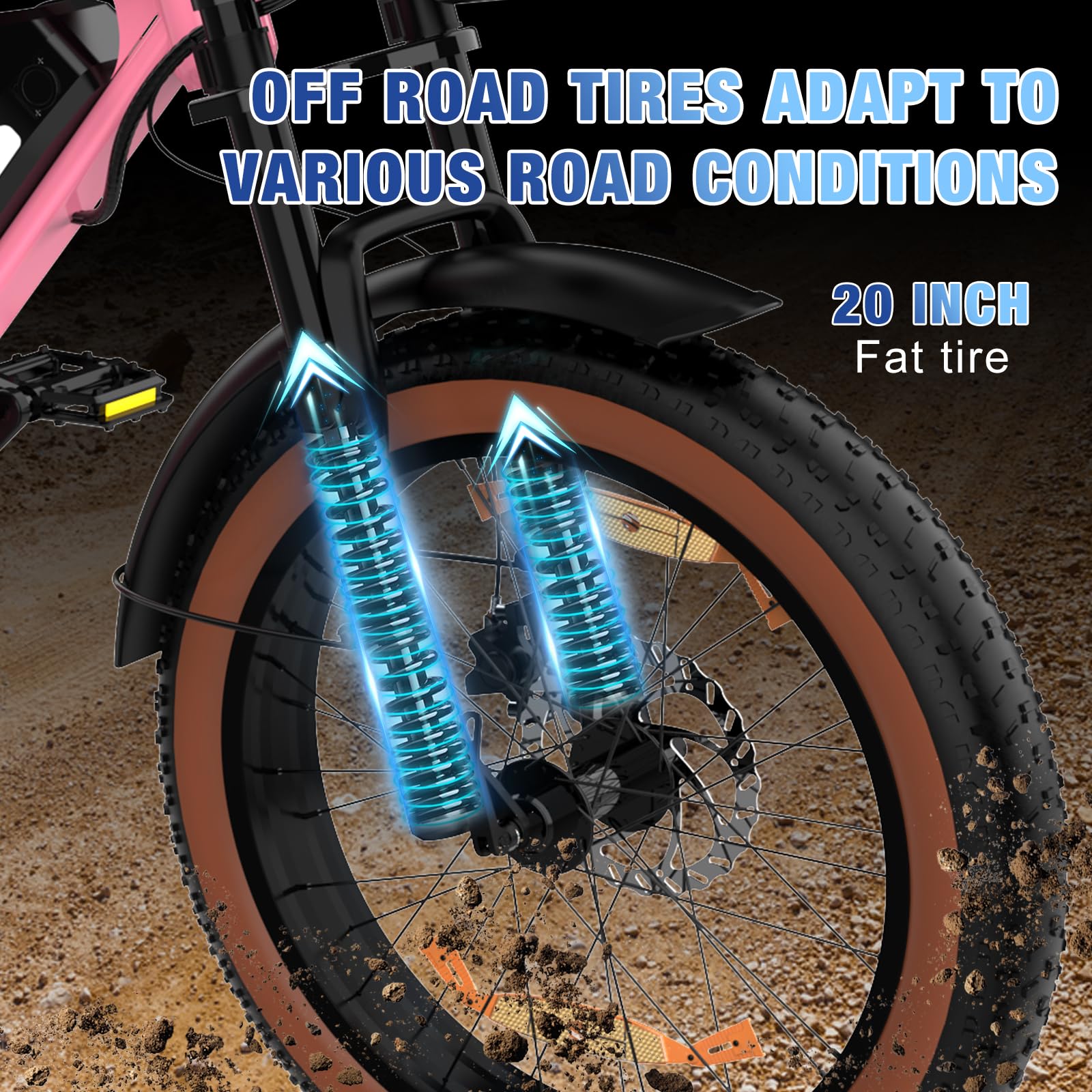 RCB 20" Vélo électrique, VTT Électrique Adulte, Batterie Amovible 48V15Ah,Moteur 250Wh, Ville E - Bike avec 7 Vitesses, Autonomie 35 - 90 km - fitnessterapy