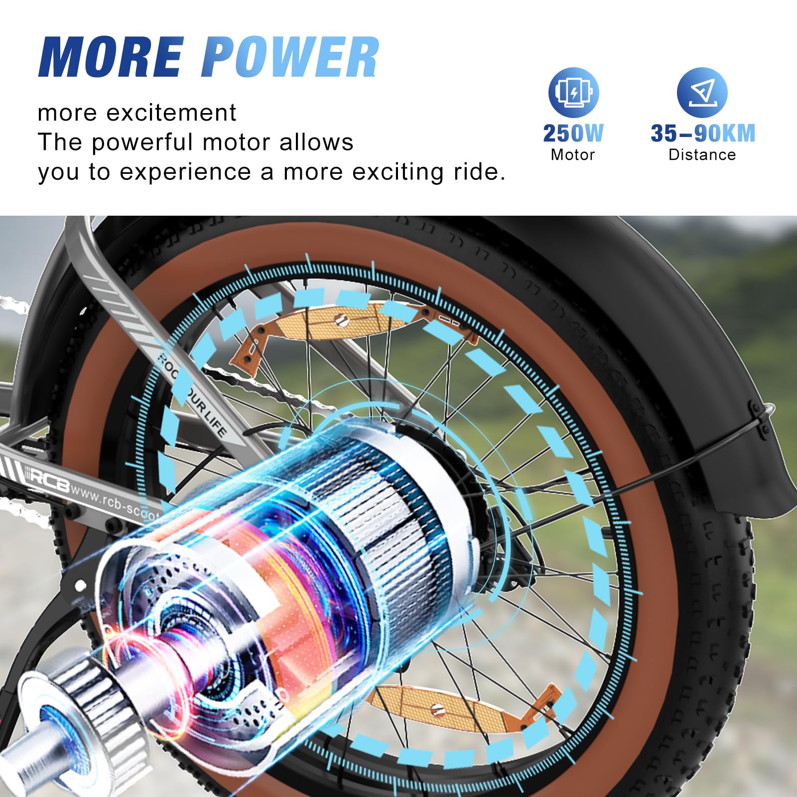 RCB 20" Vélo électrique, VTT Électrique Adulte, Batterie Amovible 48V15Ah,Moteur 250Wh, Ville E - Bike avec 7 Vitesses, Autonomie 35 - 90 km - fitnessterapy