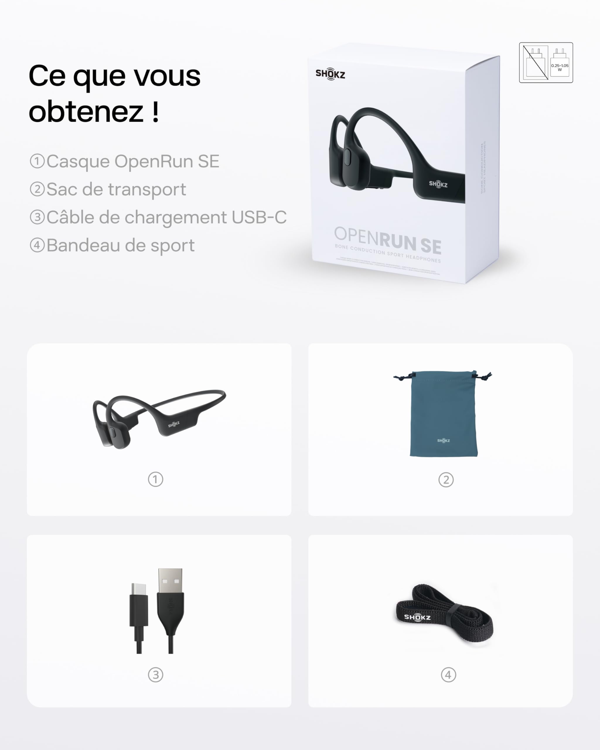 SHOKZ OpenRun Casque à Conduction osseuse, écouteurs Bluetooth Oreilles Libres pour Le Sport avec Micro, Casque sans Fil étanche IP67, 8 Heures d'autonomie, USB - C, Bandeau de Sport, Noir - fitnessterapy