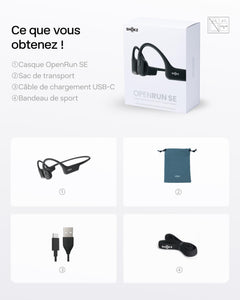 SHOKZ OpenRun Casque à Conduction osseuse, écouteurs Bluetooth Oreilles Libres pour Le Sport avec Micro, Casque sans Fil étanche IP67, 8 Heures d'autonomie, USB - C, Bandeau de Sport, Noir - fitnessterapy