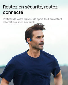SHOKZ OpenRun Casque à Conduction osseuse, écouteurs Bluetooth Oreilles Libres pour Le Sport avec Micro, Casque sans Fil étanche IP67, 8 Heures d'autonomie, USB - C, Bandeau de Sport, Noir - fitnessterapy