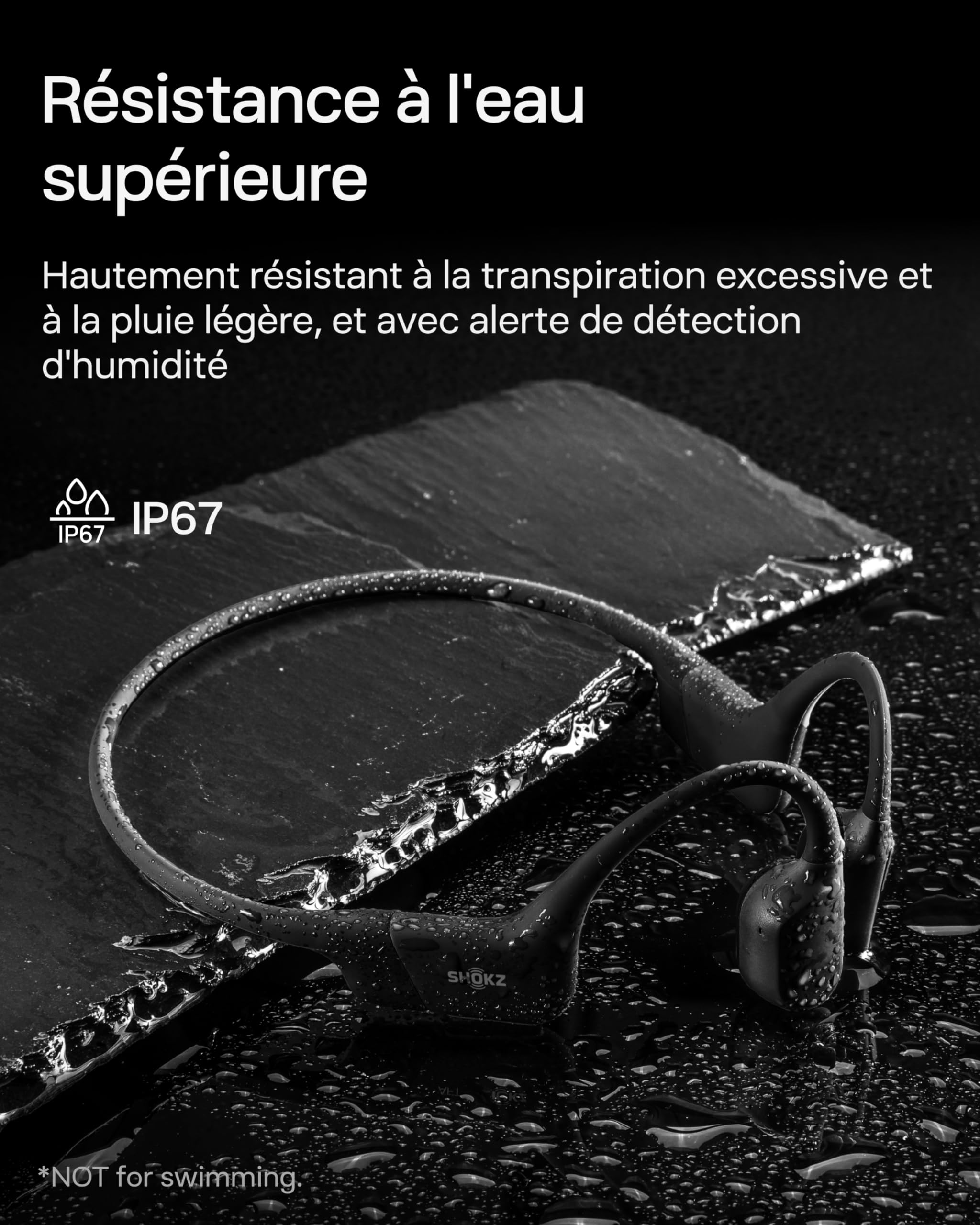 SHOKZ OpenRun Casque à Conduction osseuse, écouteurs Bluetooth Oreilles Libres pour Le Sport avec Micro, Casque sans Fil étanche IP67, 8 Heures d'autonomie, USB - C, Bandeau de Sport, Noir - fitnessterapy