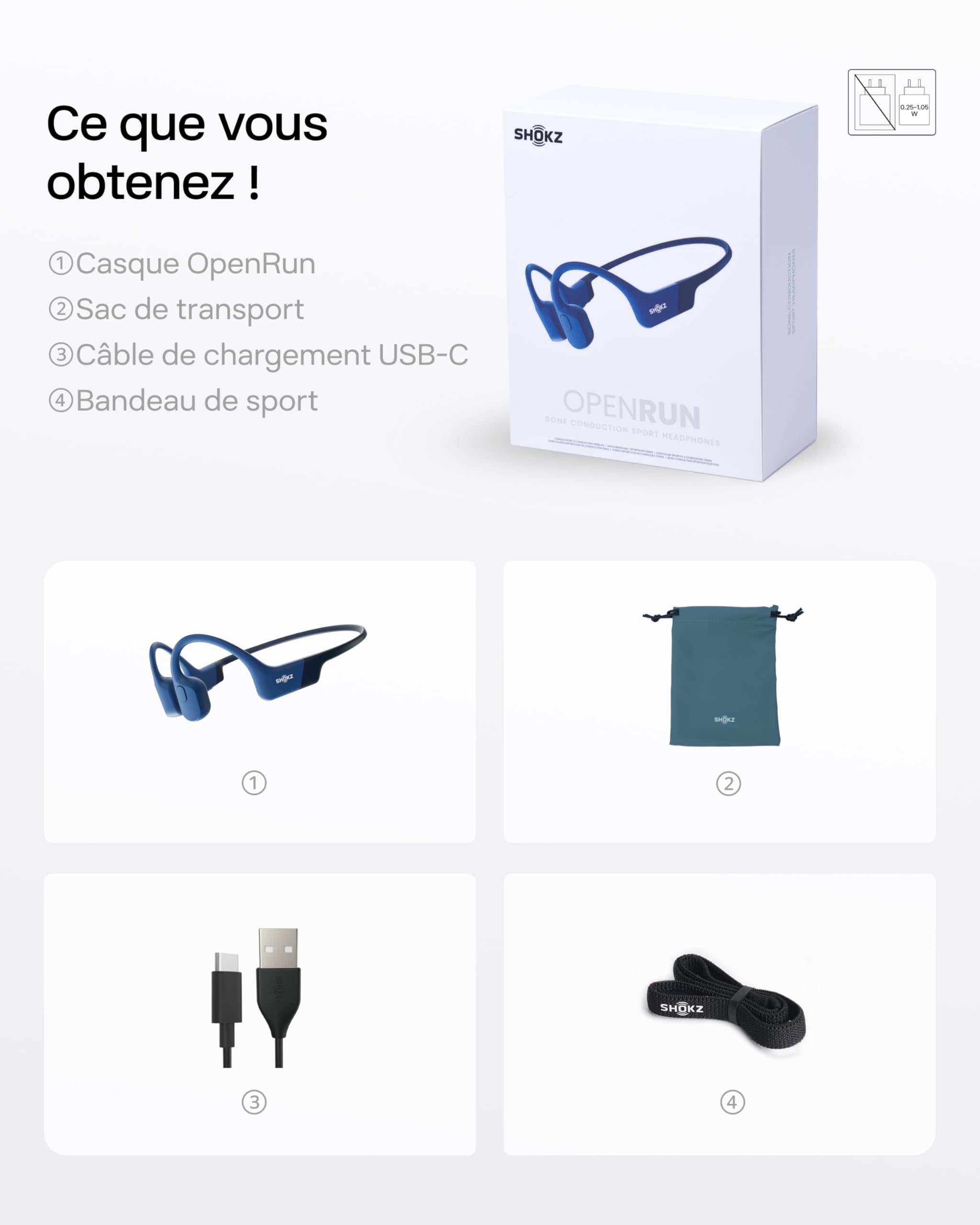 SHOKZ OpenRun Casque à Conduction osseuse, écouteurs Bluetooth Oreilles Libres pour Le Sport avec Micro, Casque sans Fil étanche IP67, 8 Heures d'autonomie, USB - C, Bandeau de Sport, Noir - fitnessterapy