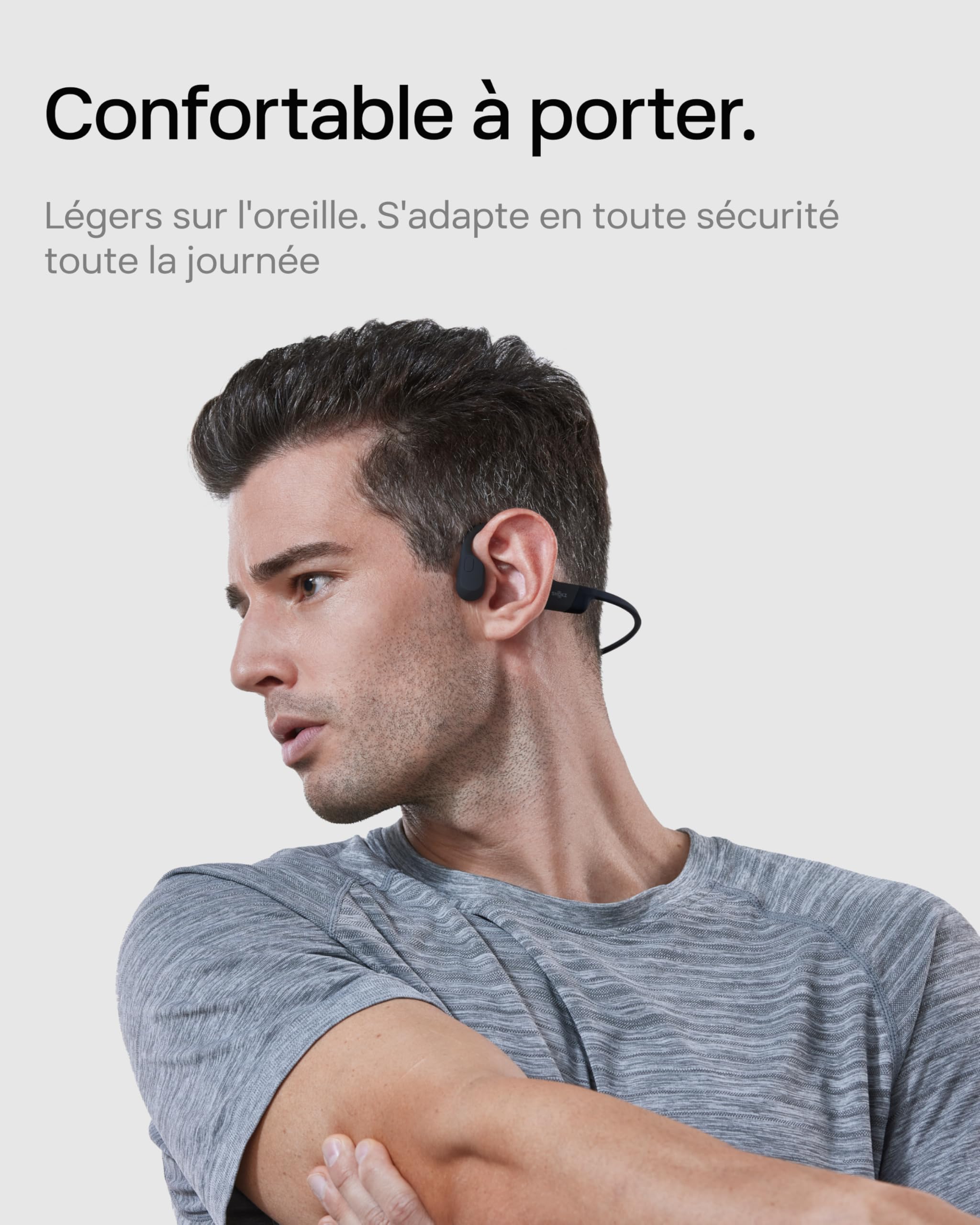 SHOKZ OpenRun Casque à Conduction osseuse, écouteurs Bluetooth Oreilles Libres pour Le Sport avec Micro, Casque sans Fil étanche IP67, 8 Heures d'autonomie, USB - C, Bandeau de Sport, Noir - fitnessterapy