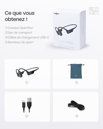 SHOKZ OpenRun Casque à Conduction osseuse, écouteurs Bluetooth Oreilles Libres pour Le Sport avec Micro, Casque sans Fil étanche IP67, 8 Heures d'autonomie, USB - C, Bandeau de Sport, Noir - fitnessterapy