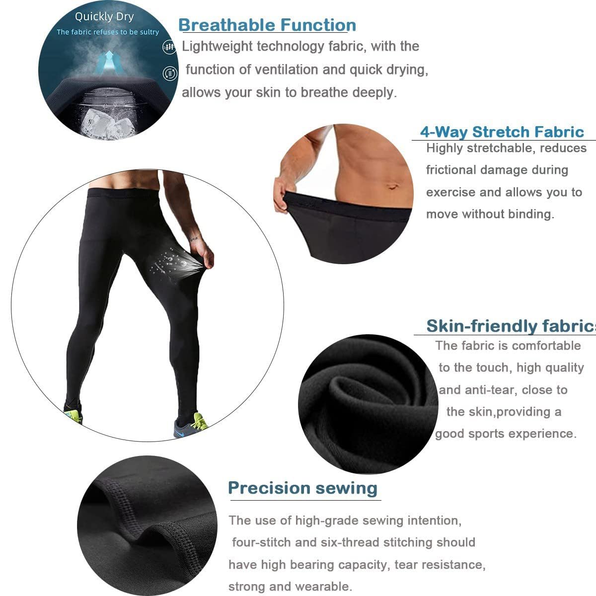 Smatstyle Pantalons de Compression de Running Homme Legging de Sport Fitness à séchage Rapide Collant de Compression Base Layer Long Tight - fitnessterapy