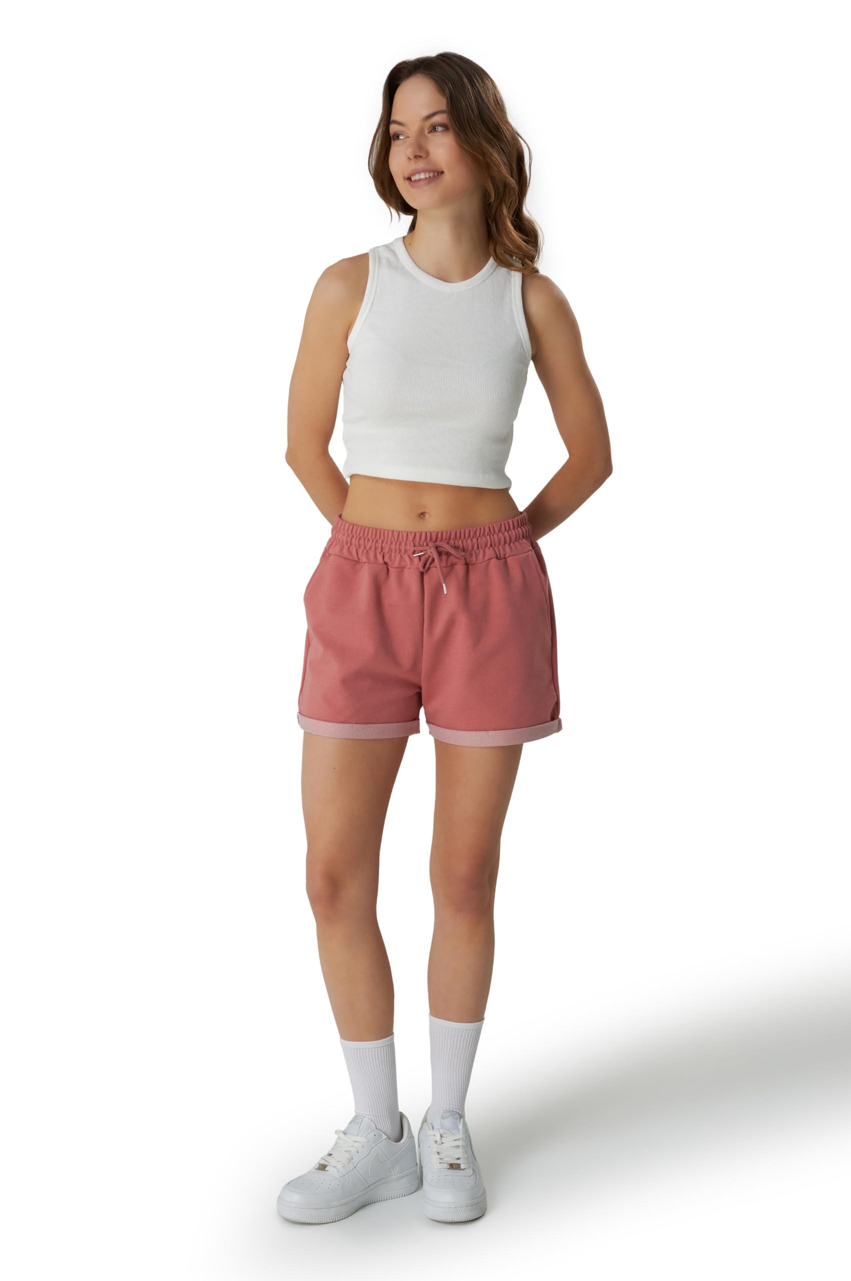 Smith & Solo Short Sport Femme en Coton, Pantalon Court pour Femme, Short Femme ete, Taille Haute, avec Poches, pour Le Jogging, Le Yoga et Le Fitness - fitnessterapy