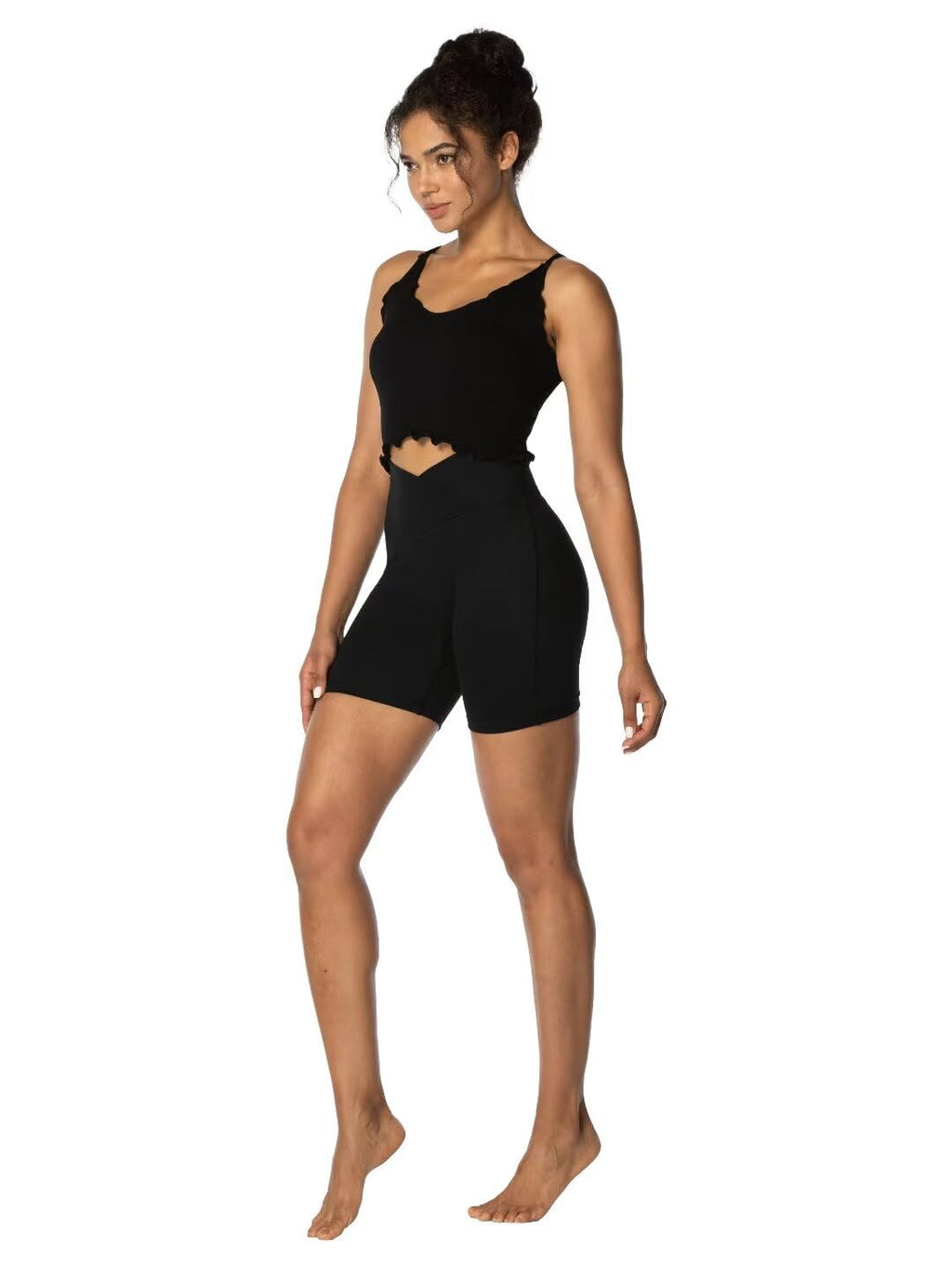 Sunzel Shorts de Sport Femmes, Short de Yoga Taille Haute,V Criss Cross High Waist Yoga Workout Gym Shorts with Tummy Control - fitnessterapy